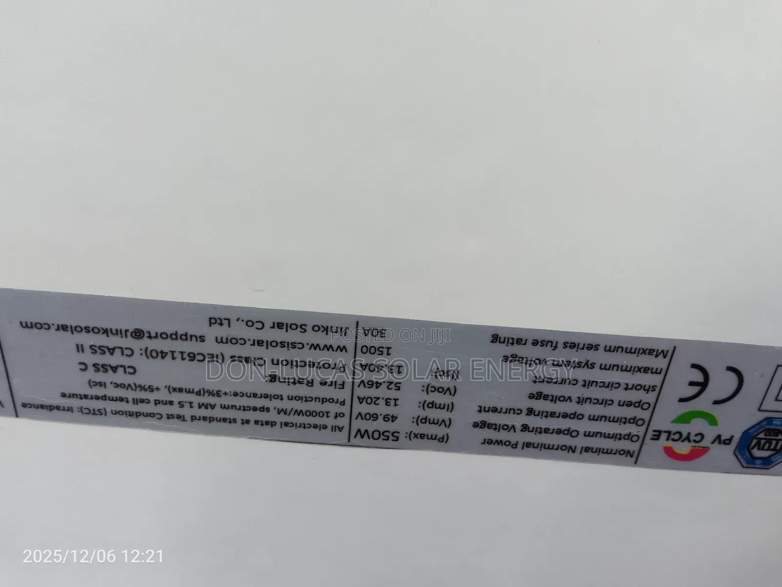 550w Jinko Solar Panels 144cell
