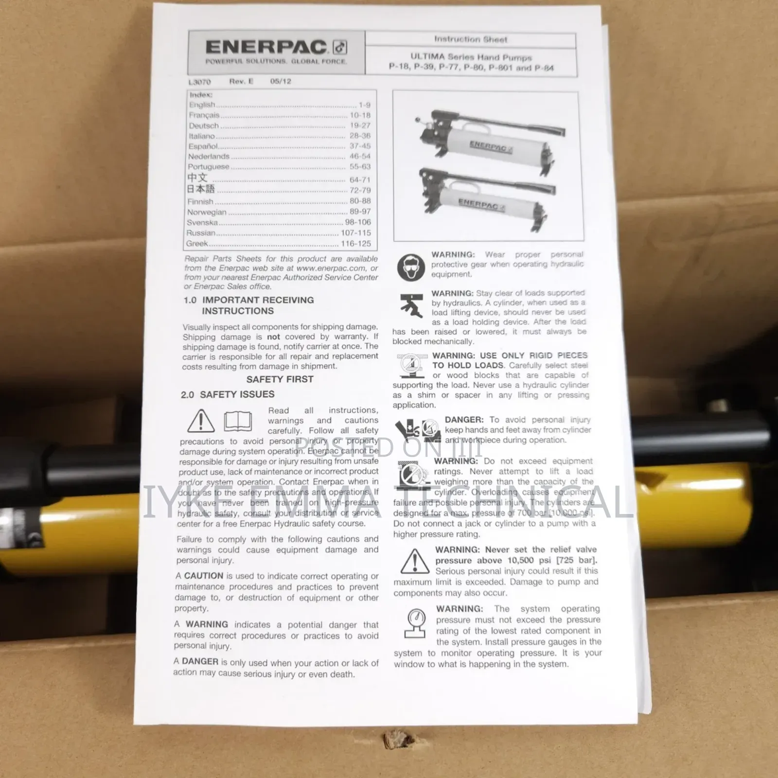 Enerpac P77 Two Speed Steel Hydraulic Hand Pump