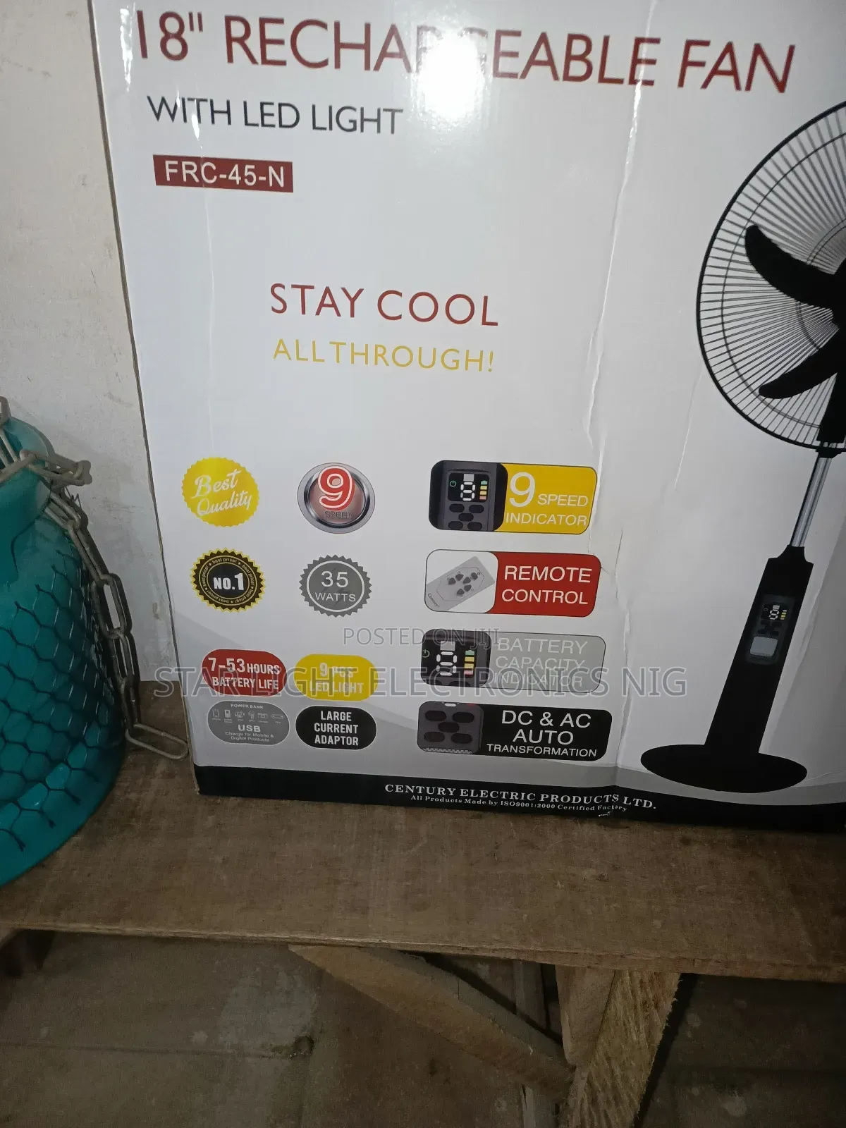 Century Rechargeable Fan Black