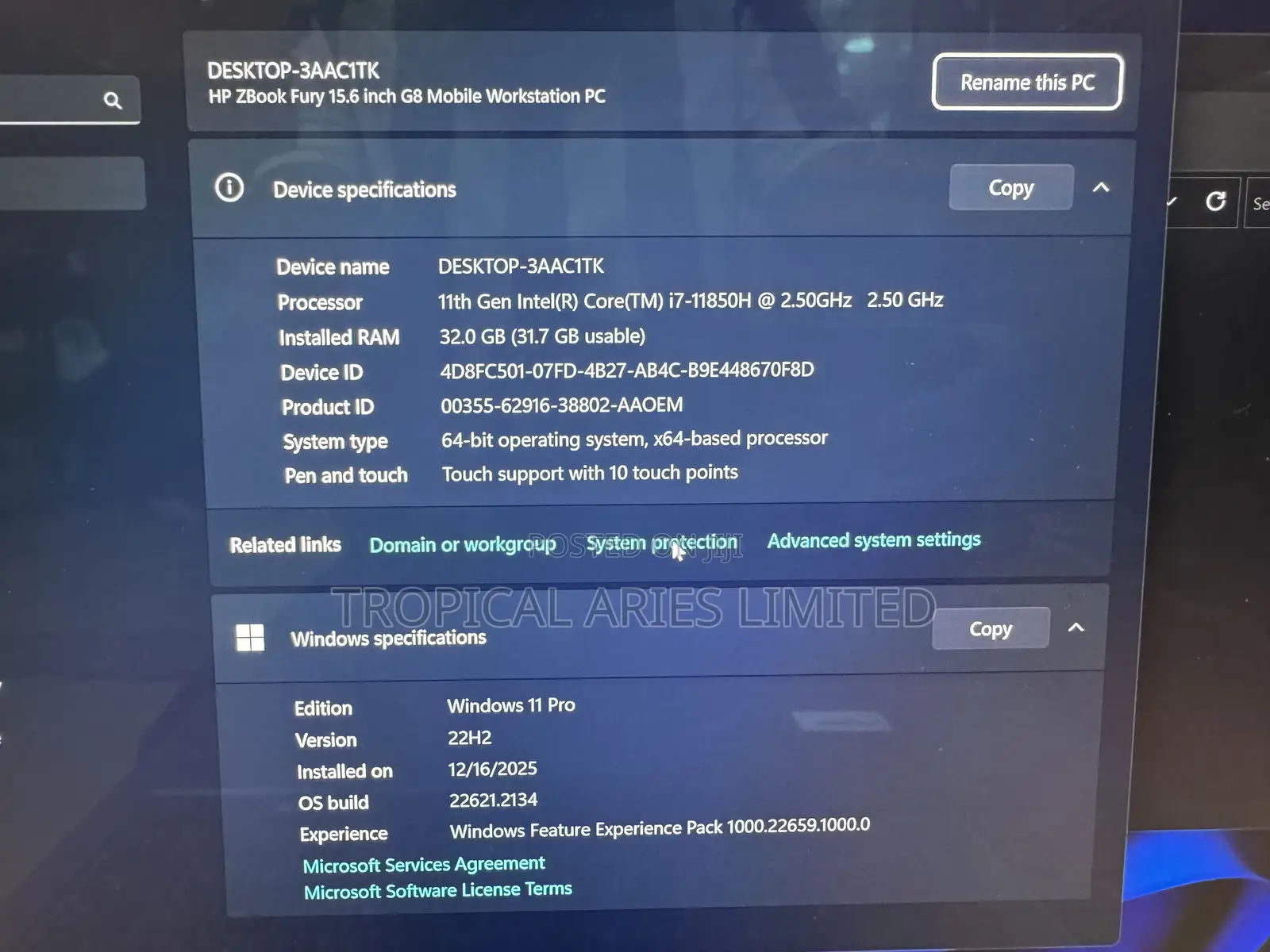 Laptop HP ZBook Fury 15 G8 36GB Intel Core i7 SSD 512GB