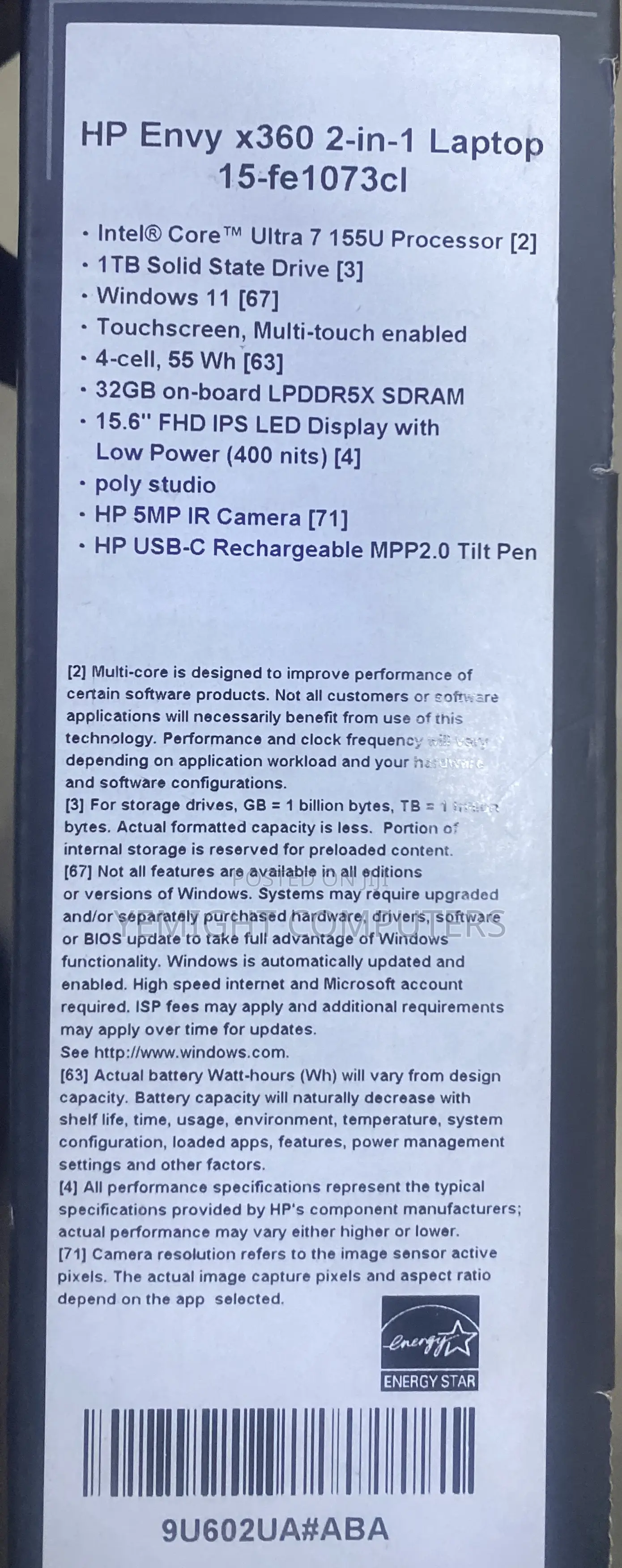 New Laptop HP Envy 15 32GB Intel Core Ultra 7 SSD 1T