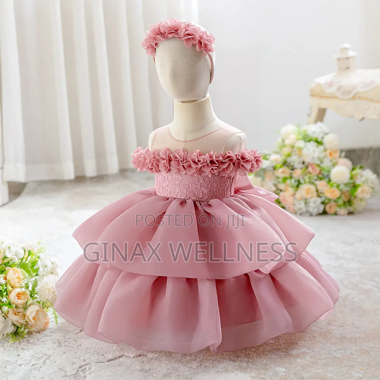 Princess Dress With Floral Shoulders Layered Chiffon Skirt (6-12month)