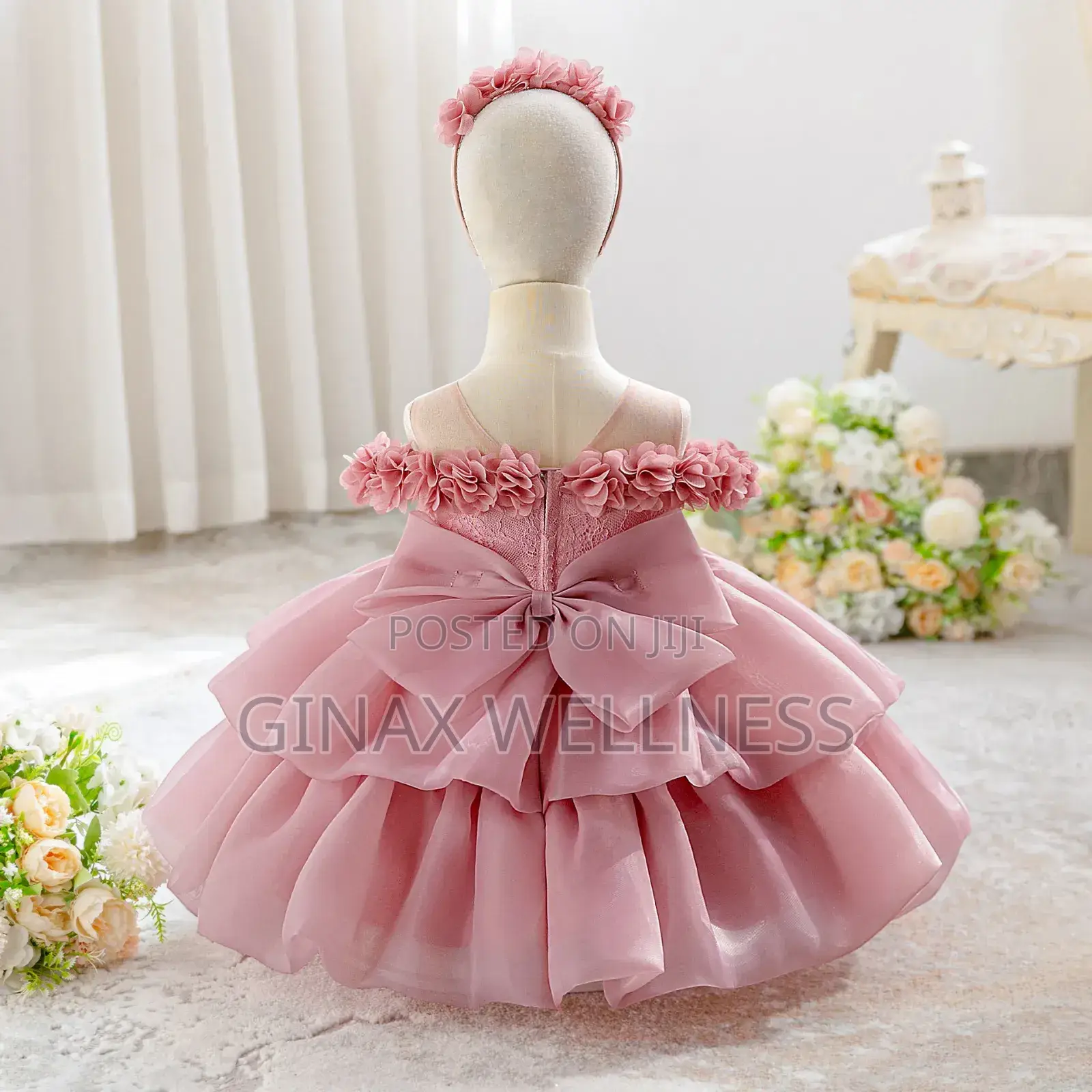 Princess Dress With Floral Shoulders Layered Chiffon Skirt (6-12month)