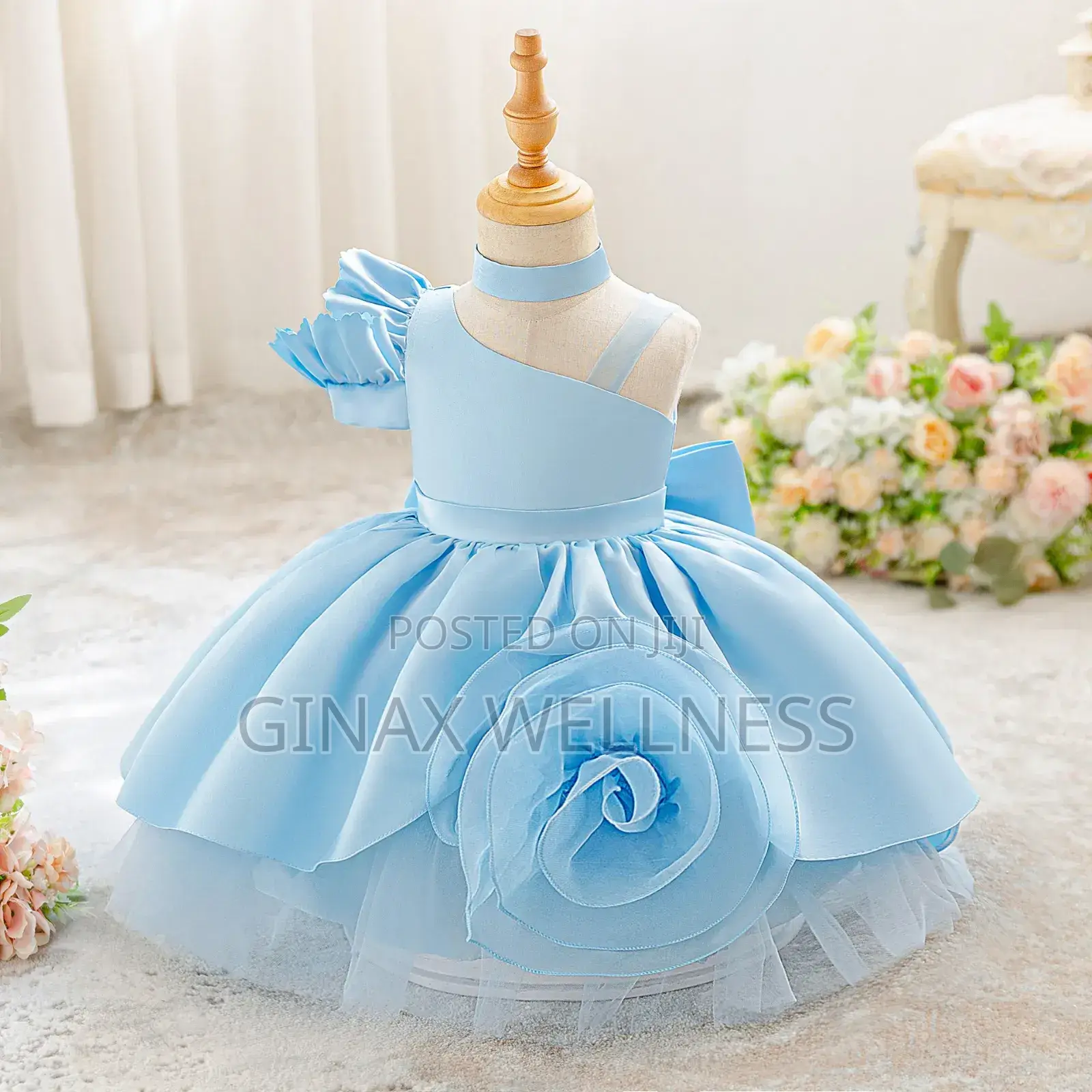 One-Shoulder Baby Dress With Puffed Off-Shoulder Sleeve