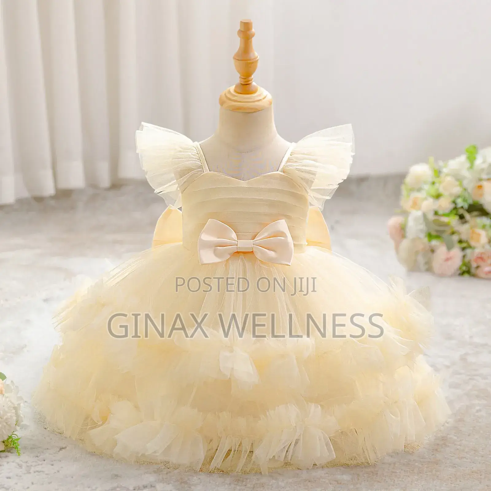 Elegant Tulle Baby Girl Dress With Puffed Ruffle Sleeves (6-12 Months)