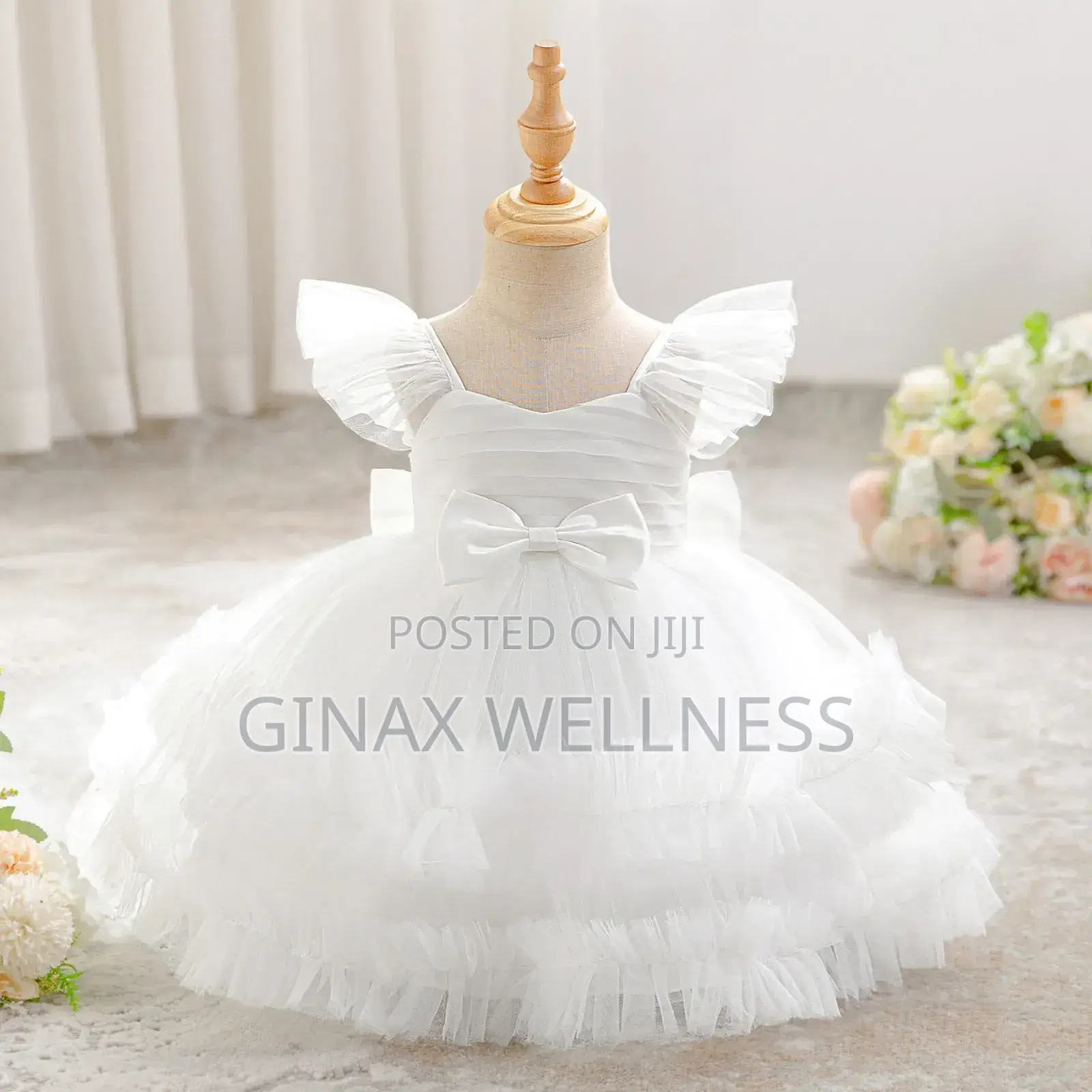 Elegant Tulle Baby Girl Dress With Puffed Ruffle Sleeves (6-12 Months)