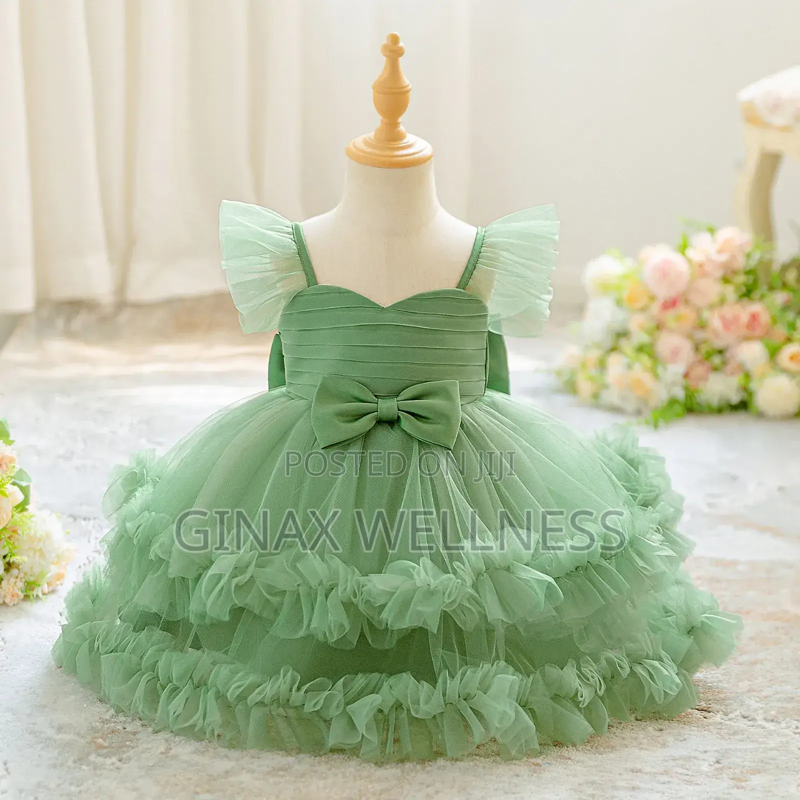 Elegant Tulle Baby Girl Dress With Puffed Ruffle Sleeves (6-12 Months)
