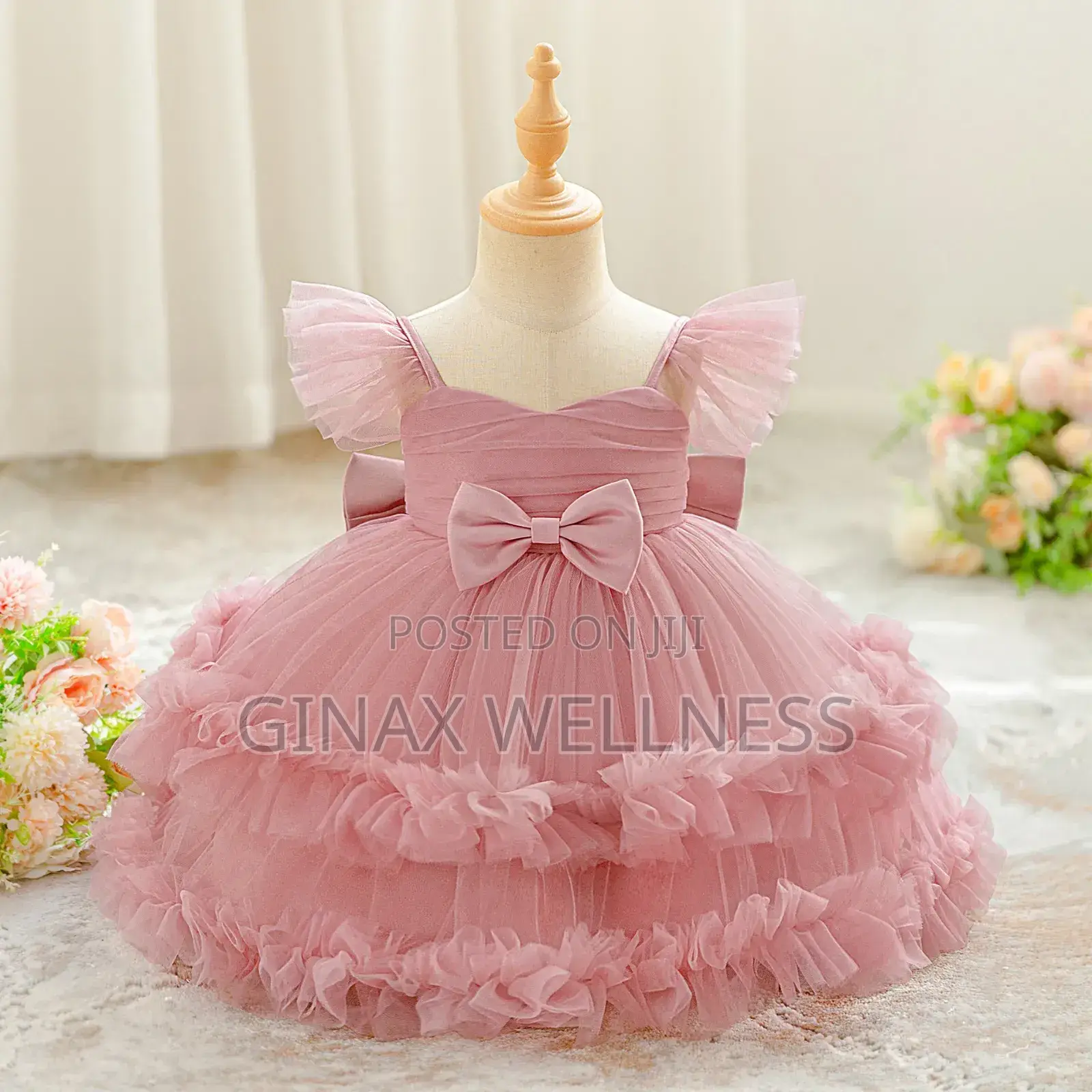 Elegant Tulle Baby Girl Dress With Puffed Ruffle Sleeves (6-12 Months)