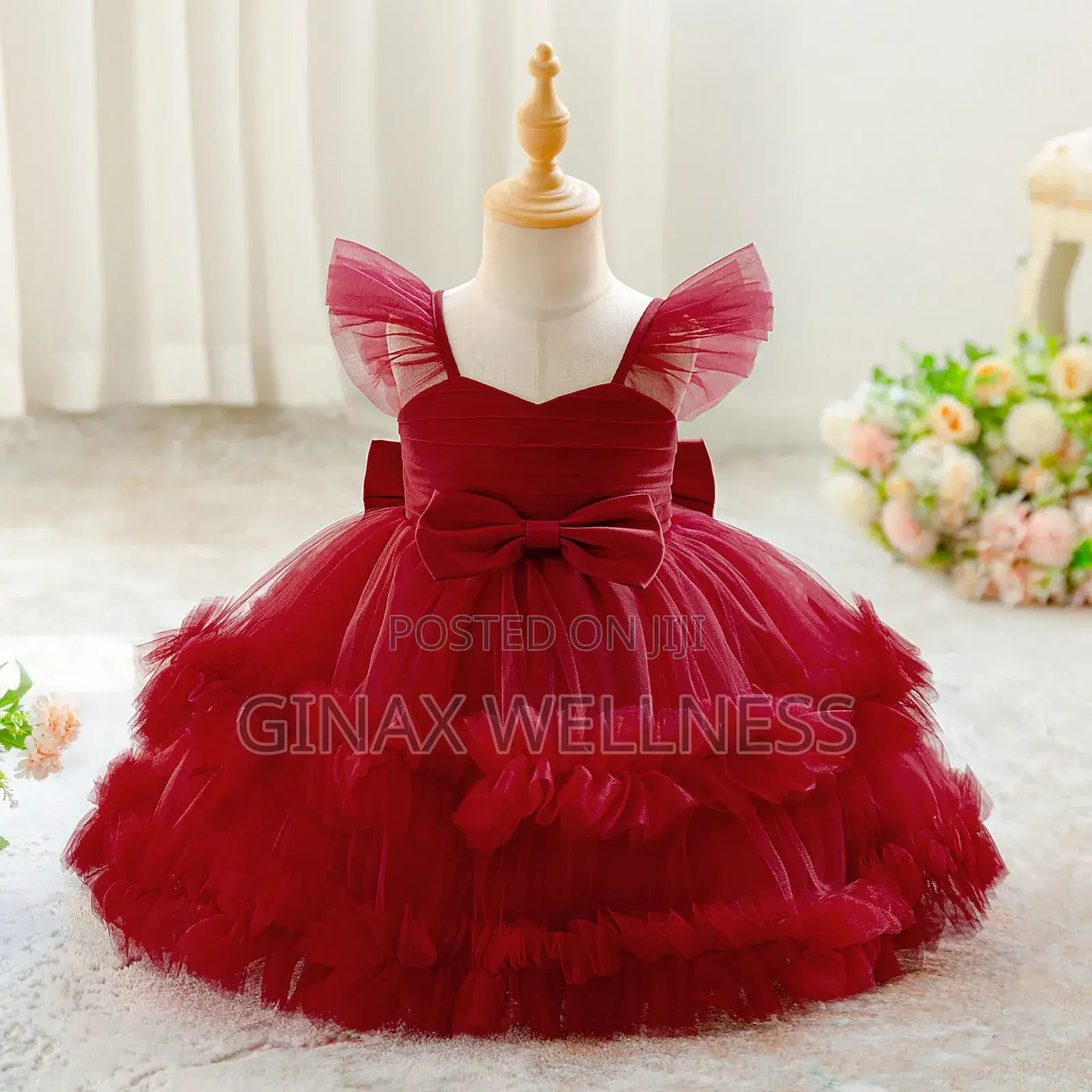 Elegant Tulle Baby Girl Dress With Puffed Ruffle Sleeves (6-12 Months)