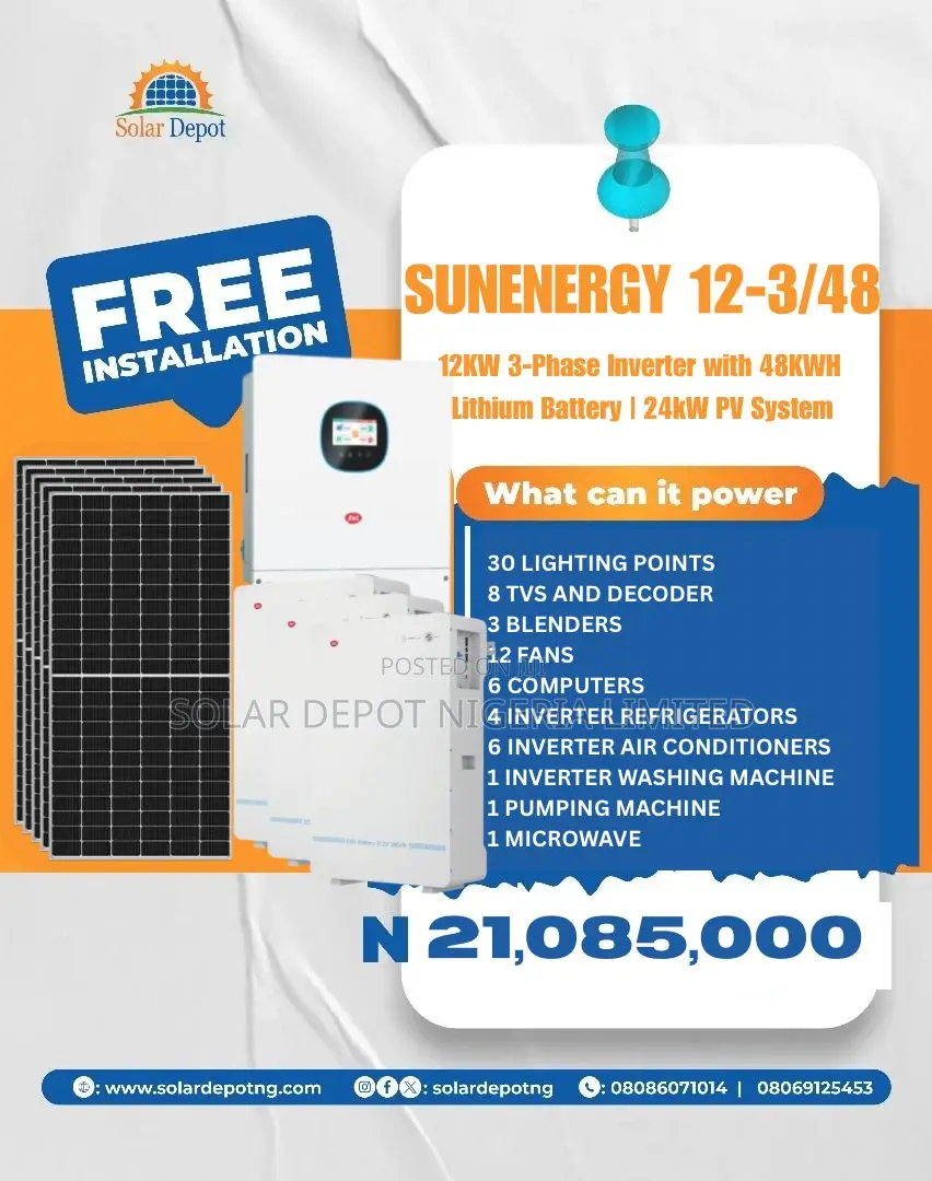 12kw 3phase Inverter/48kwh Battery/24kw Solar Package