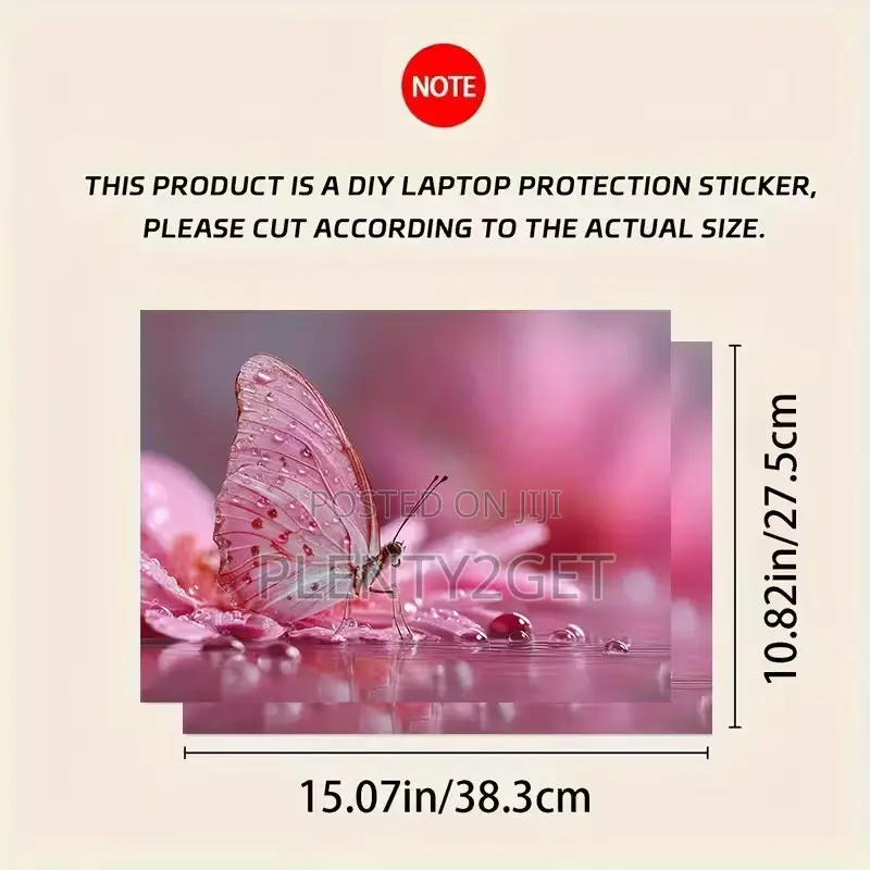 2pcs Pink Cherry Blossom Butterfly Glossy PVC Laptop Light Beige Sti