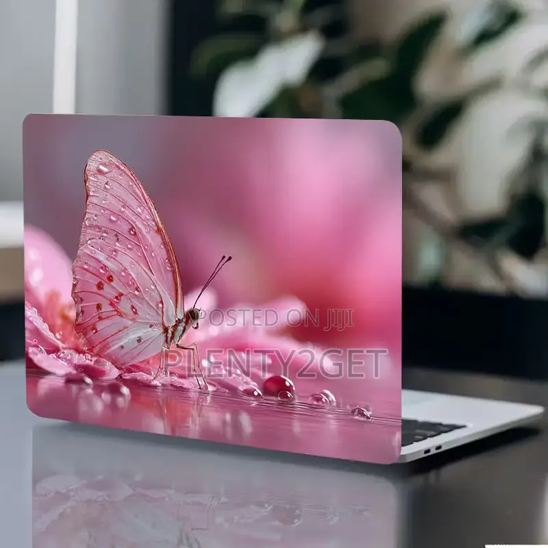 2pcs Pink Cherry Blossom Butterfly Glossy PVC Laptop Light Beige Sti