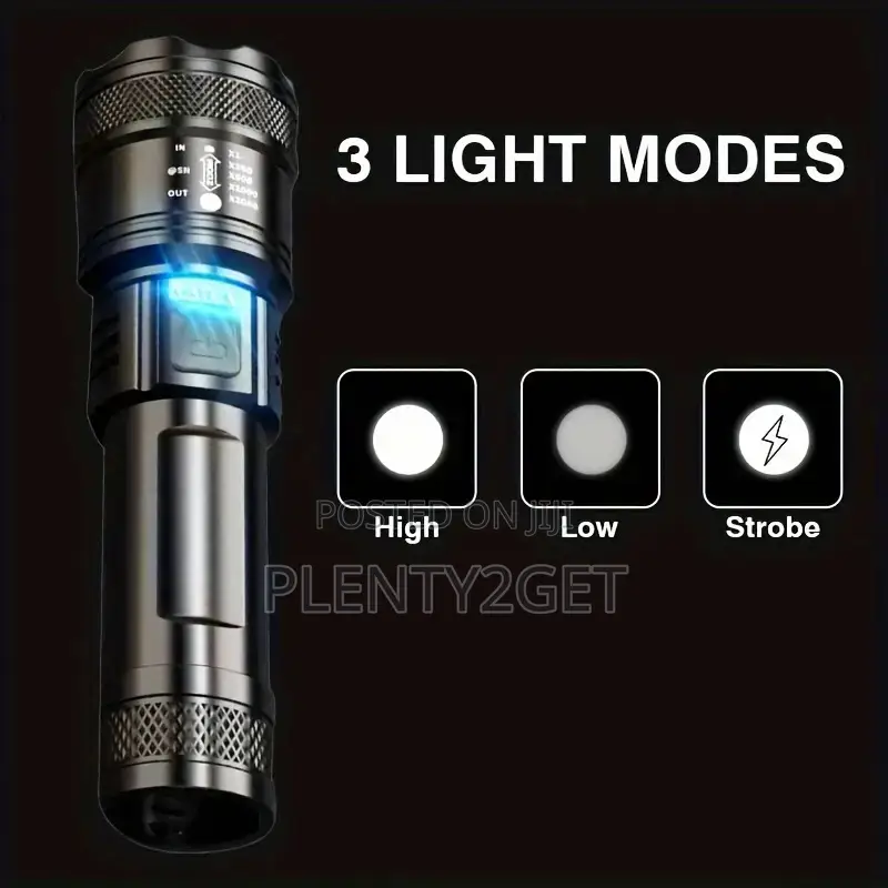 1pc Tactical Retractable Zoom Led Flashlight, Lithium-Ion Battery, THR