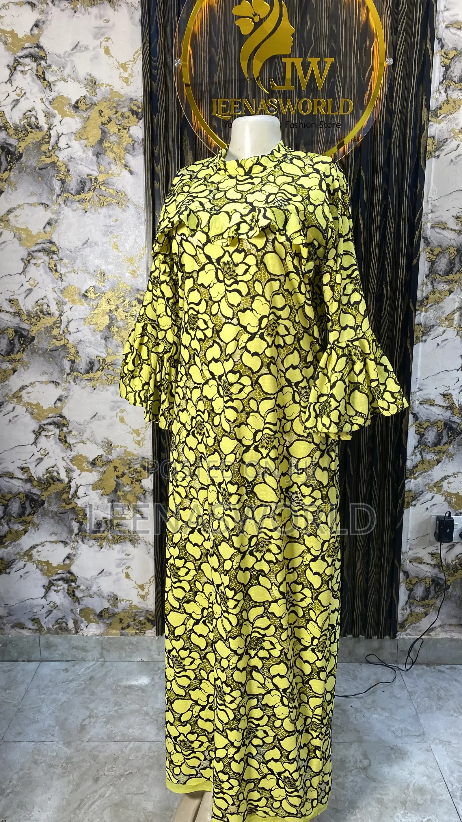 Yellow and Black Net Gown