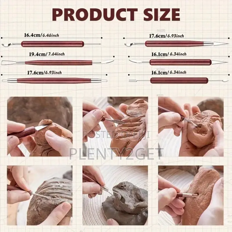 6pcs Pottery and Clay Carving Tools, Double-Sided, Smooth Wooden Handl