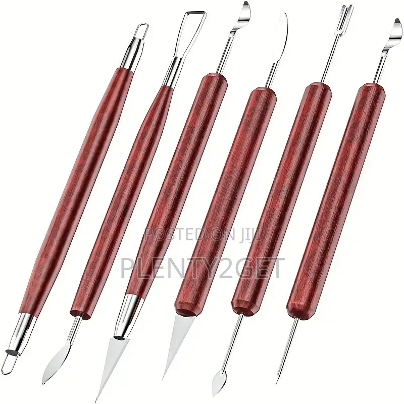 6pcs Pottery and Clay Carving Tools, Double-Sided, Smooth Wooden Handl