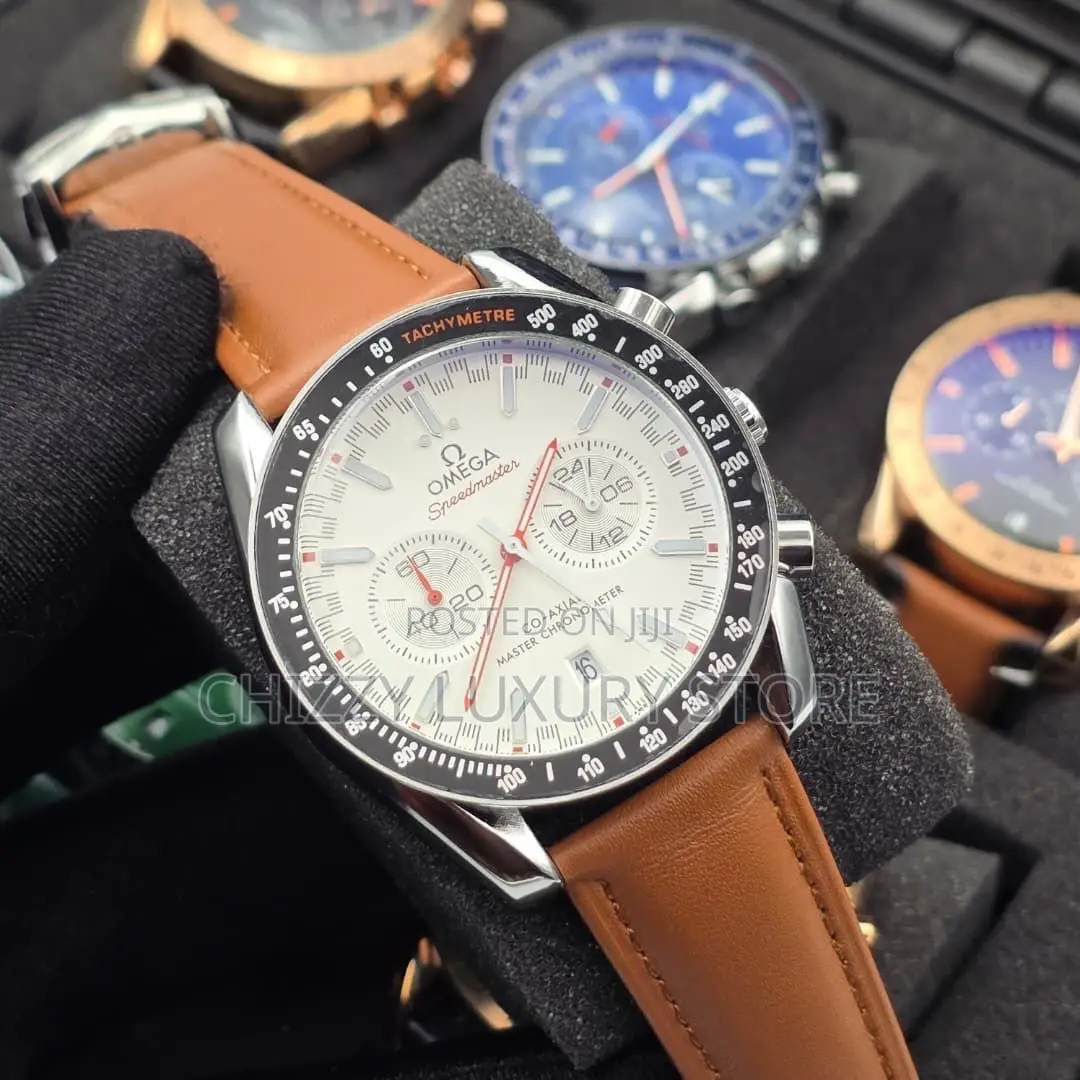 Omega Quality Luxury Men Genuine Leather Wristwatch