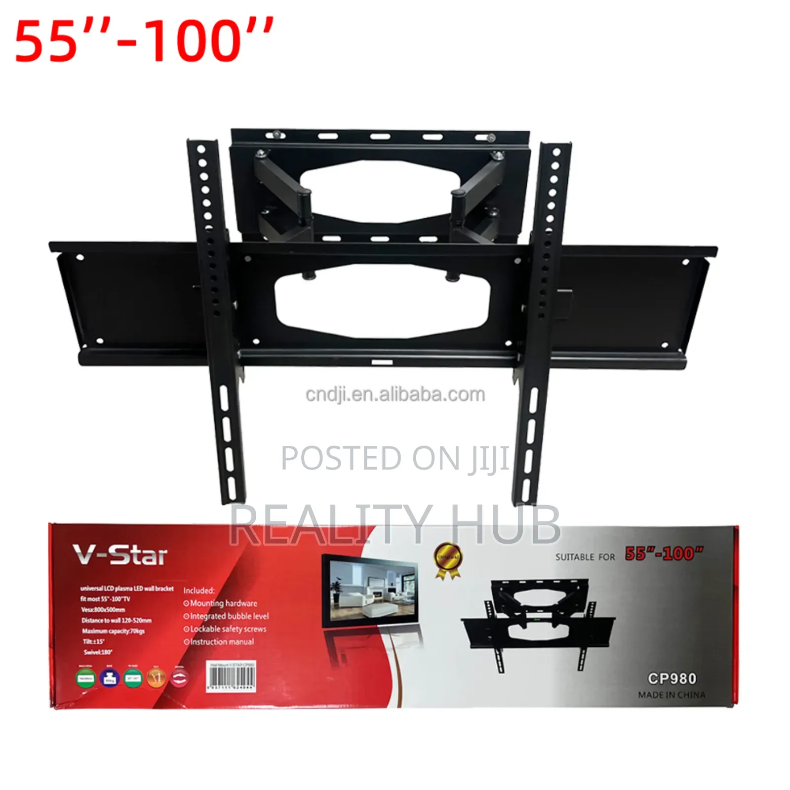 54"-100" Wall Adjustable Tv Bracket Tilt Swivel 70kg