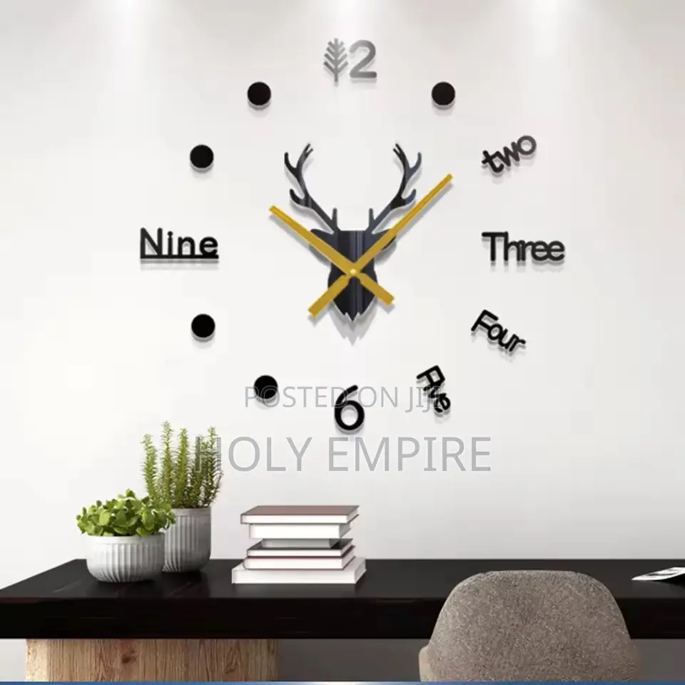 3d Deer Head Creative Acrylic Wall Clock Modern Design Digital Watch