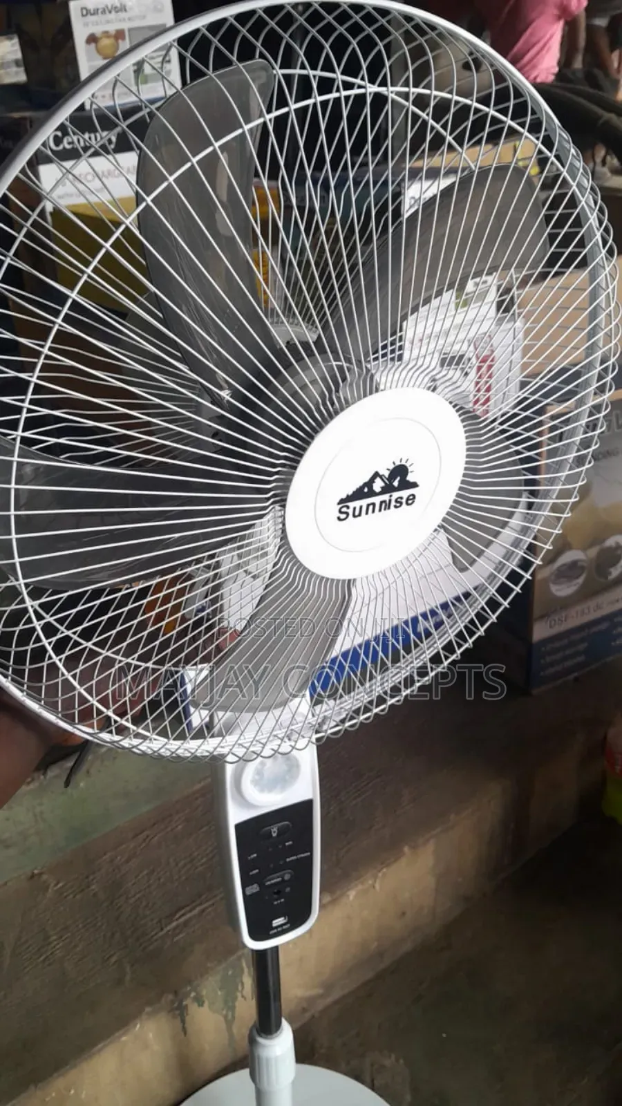 Sunrise 16-Inch Solar Rechargeable Standing Fan|Panel|Remote|Bulb