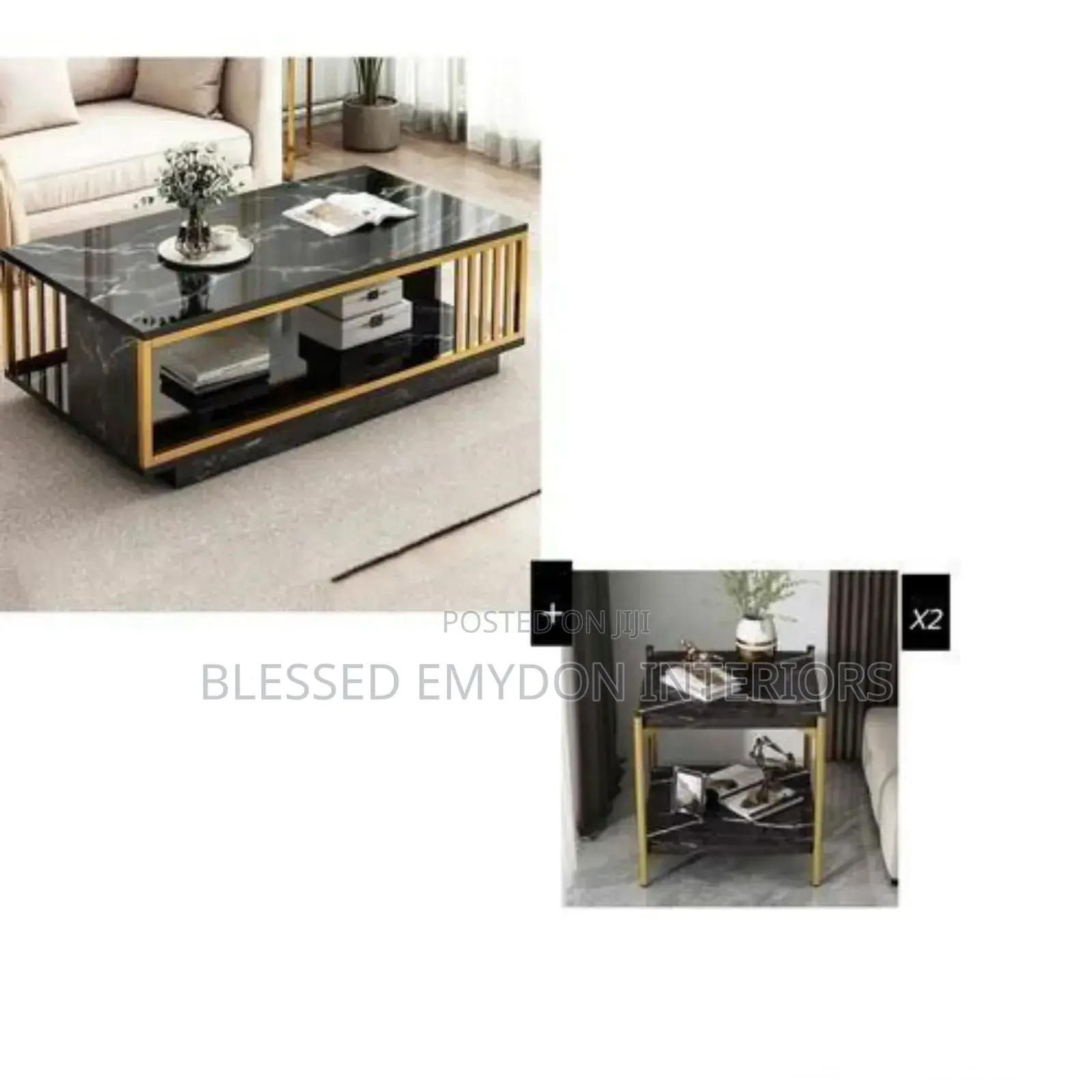 Highqualityexoticfauxmarblemdfwood)Centre Table and Luxury Side Stool