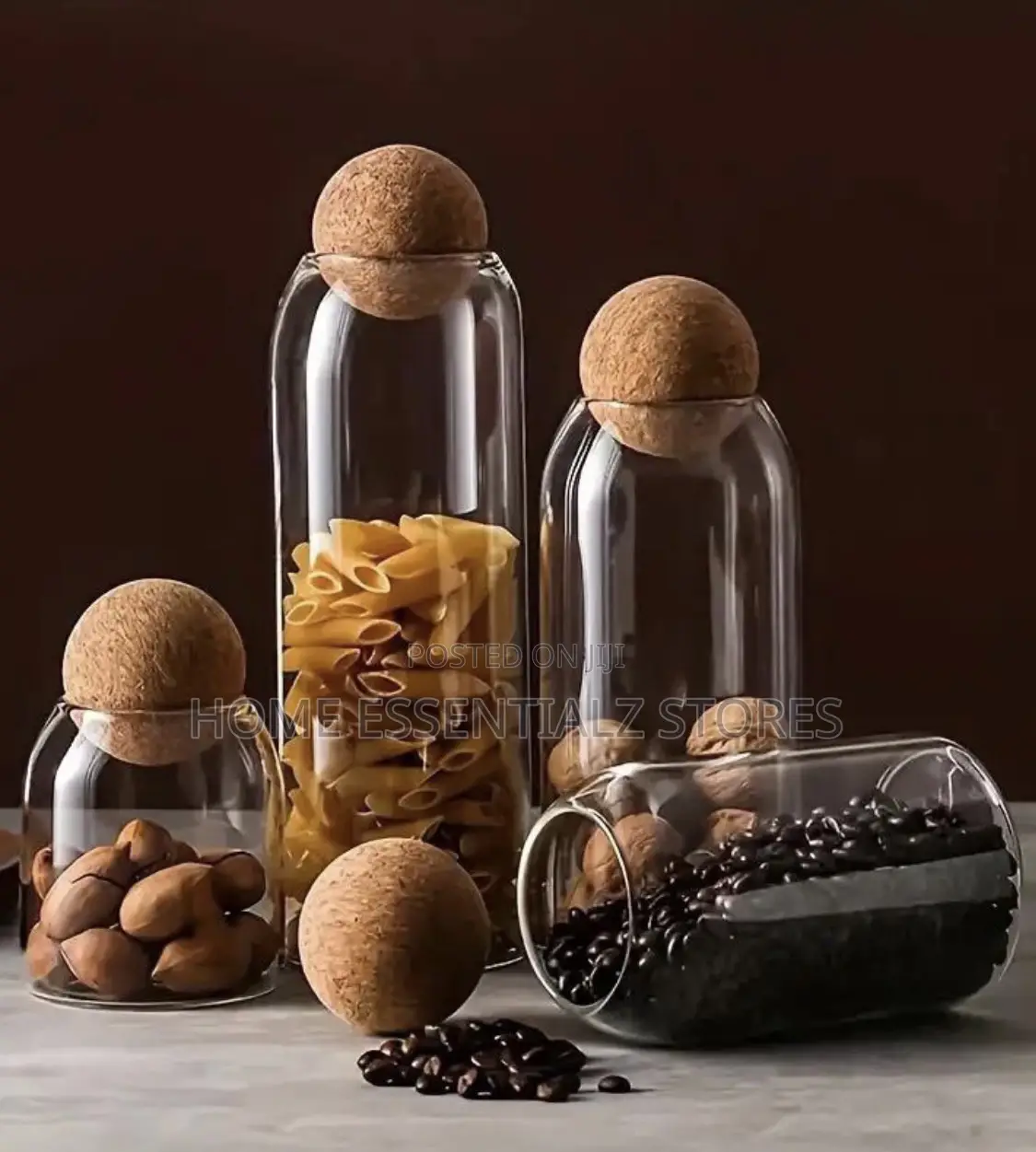 3-Piece Glass Jar Set With Cork Ball Lids - Transparent Spice Jars
