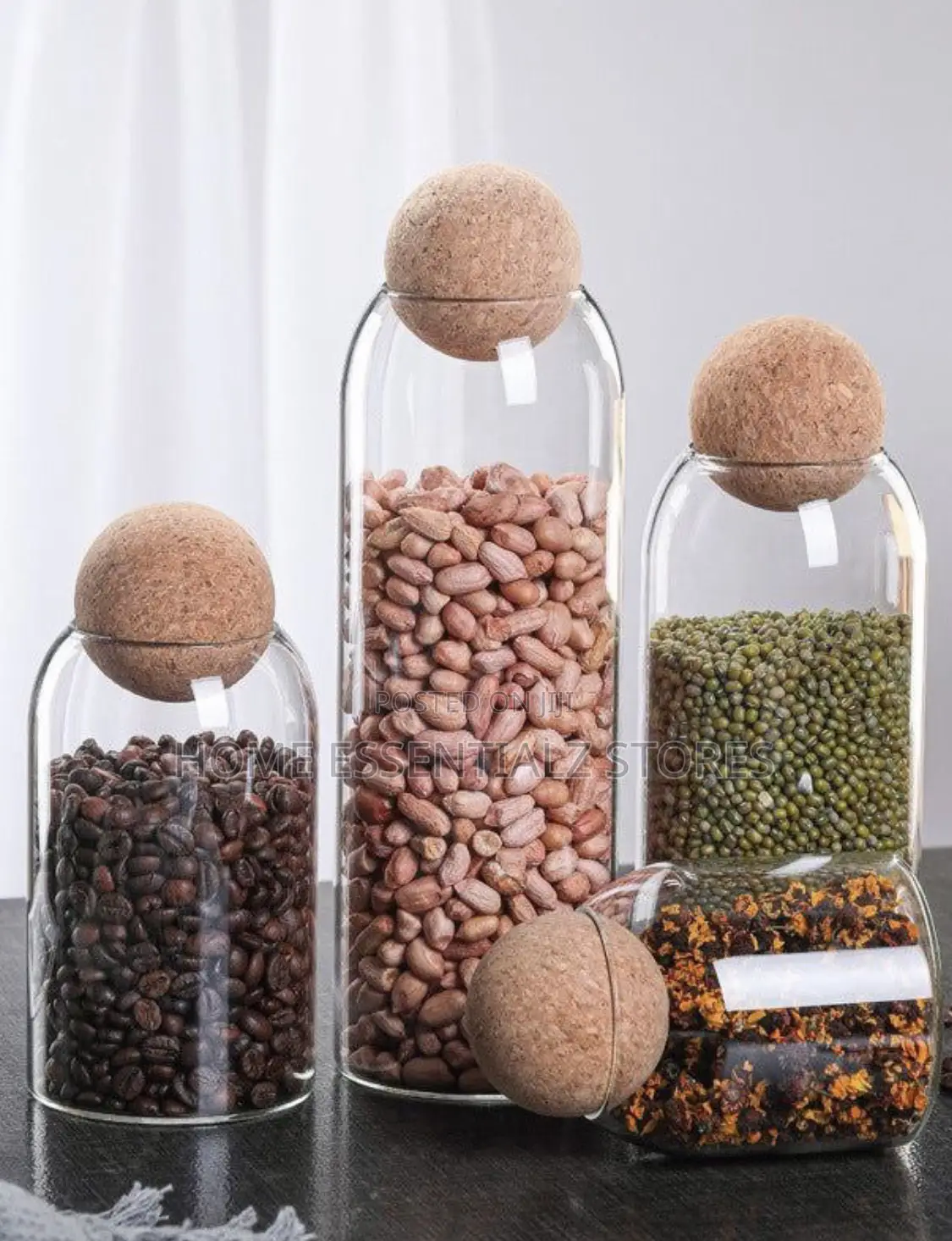 3-Piece Glass Jar Set With Cork Ball Lids - Transparent Spice Jars