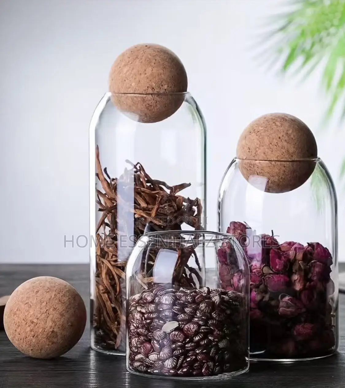 3-Piece Glass Jar Set With Cork Ball Lids - Transparent Spice Jars
