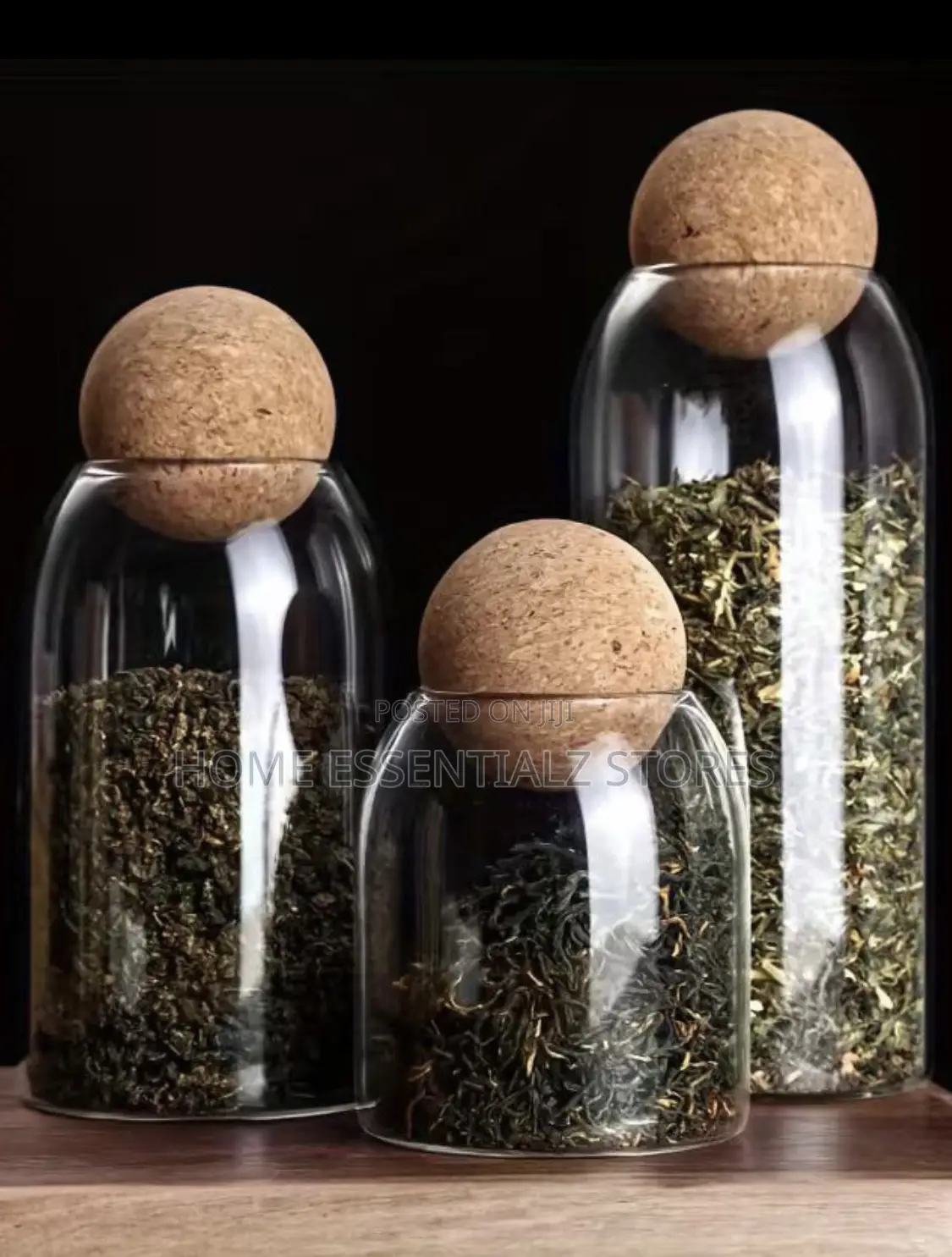 3-Piece Glass Jar Set With Cork Ball Lids - Transparent Spice Jars
