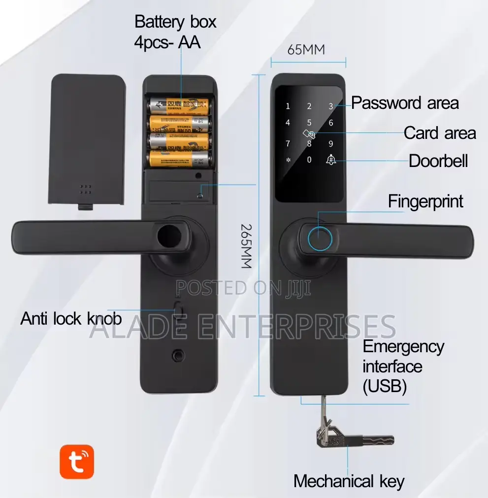 Tuya Wifi Smart Door Handle Digital Fingerprint Lock For Bedroom Home