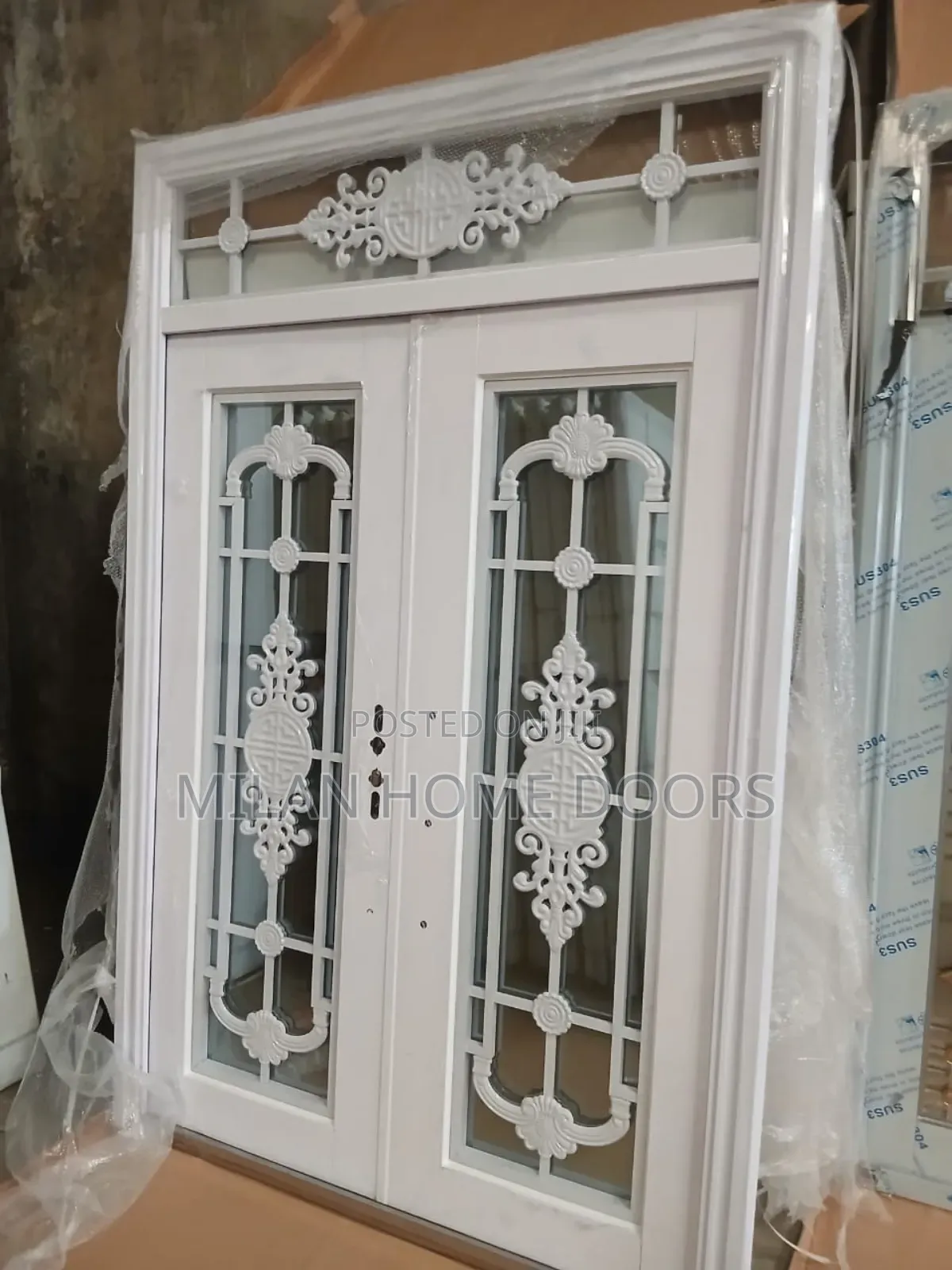 1.8m By 2.4m White Glass Entrance Security Door