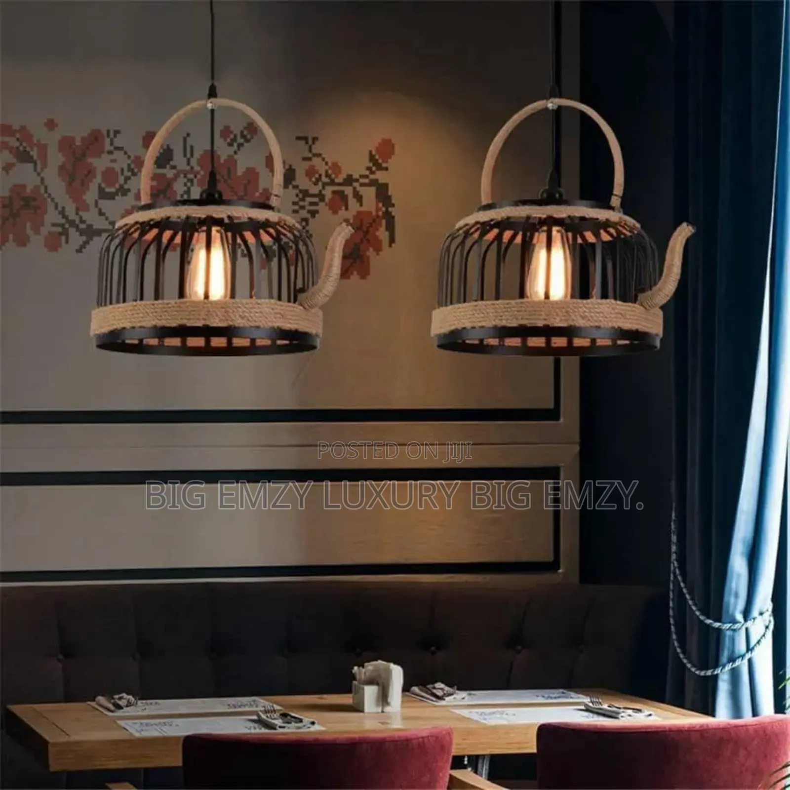 Metal Lantern and Kettle Woven Dining Pendant Lights