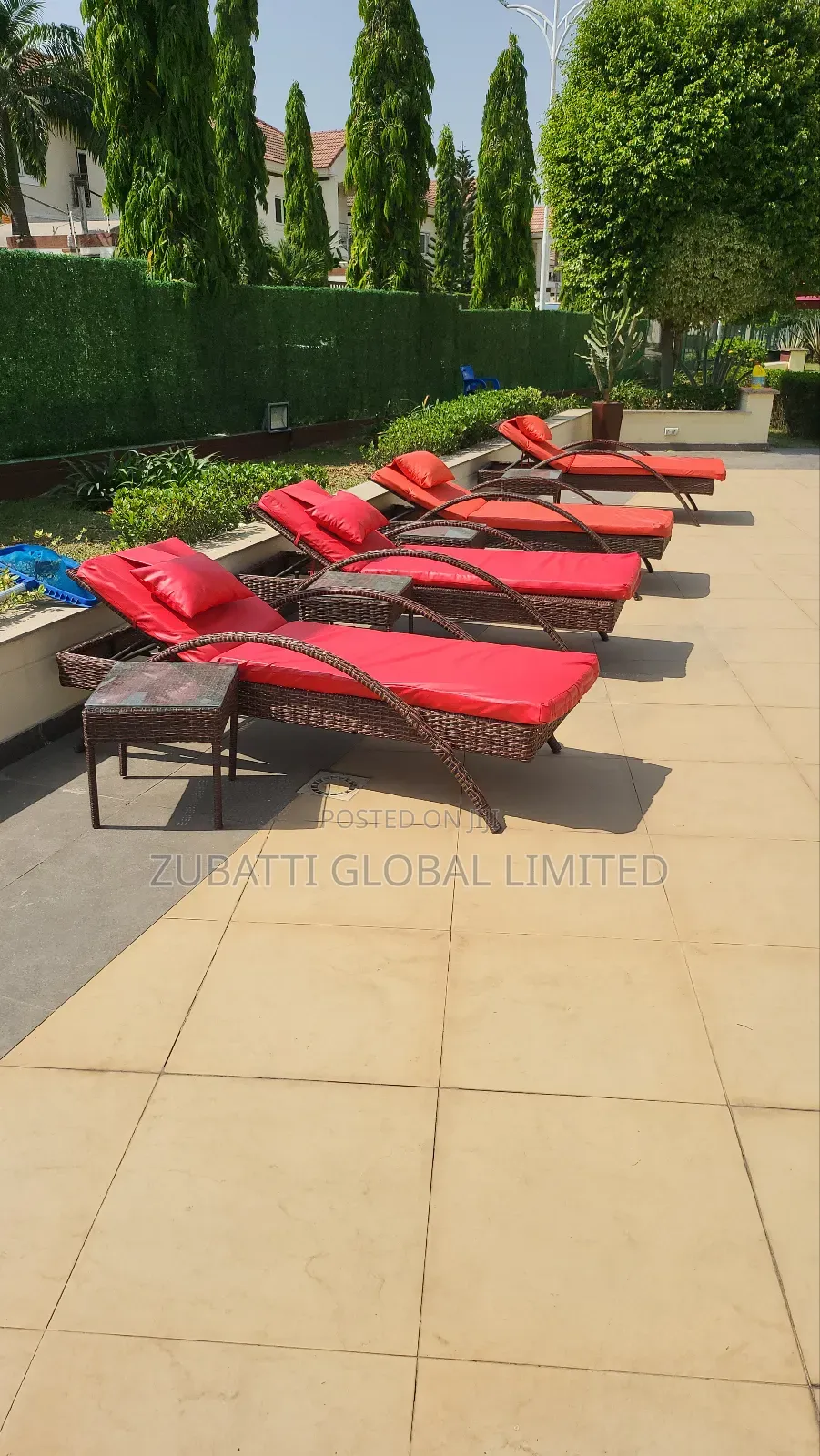 Outdoor Swimming Pool Bed With Leather Cushion And Stool Table