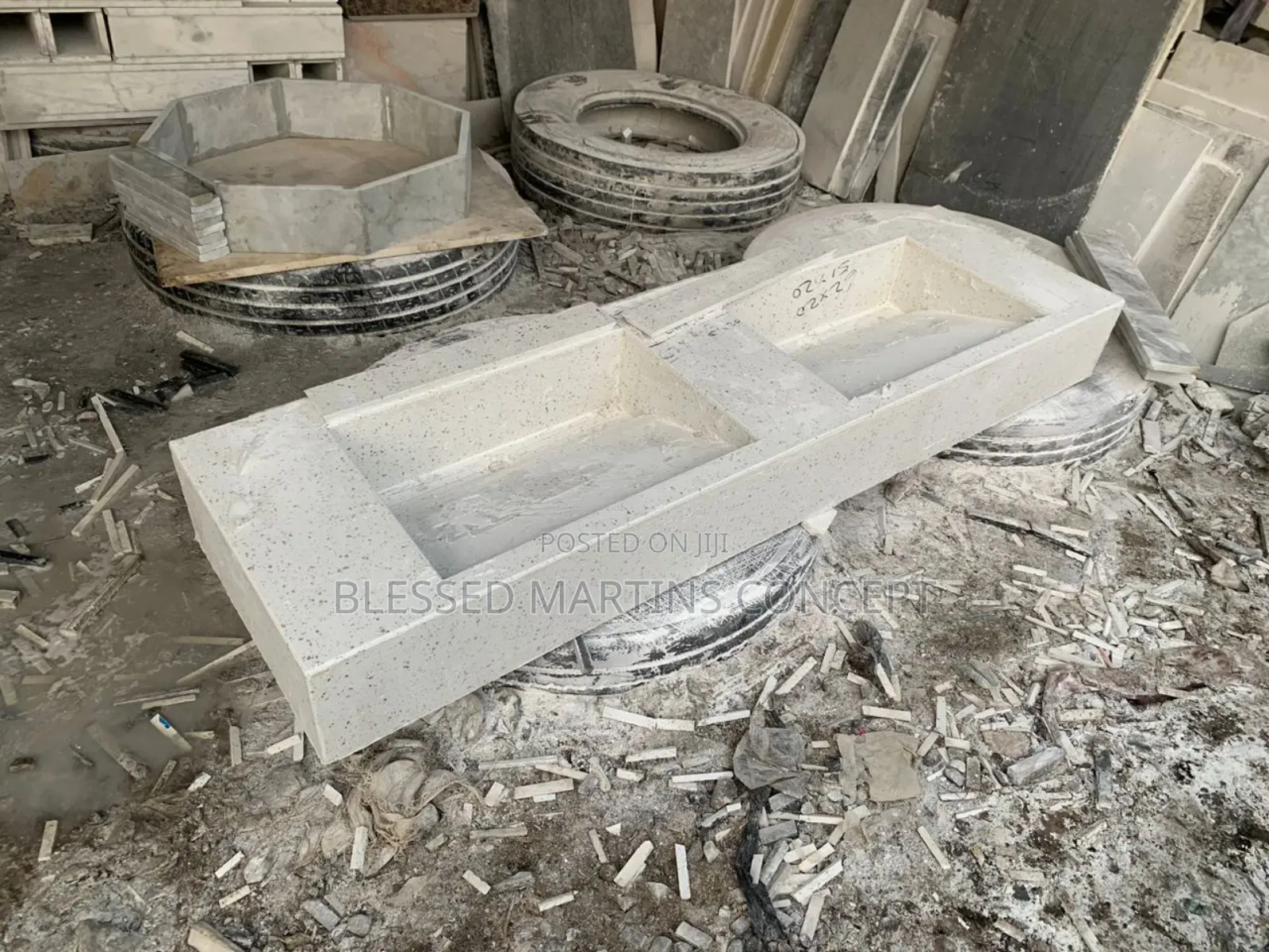 Natural Stone Marble Sink With Double Bowls
