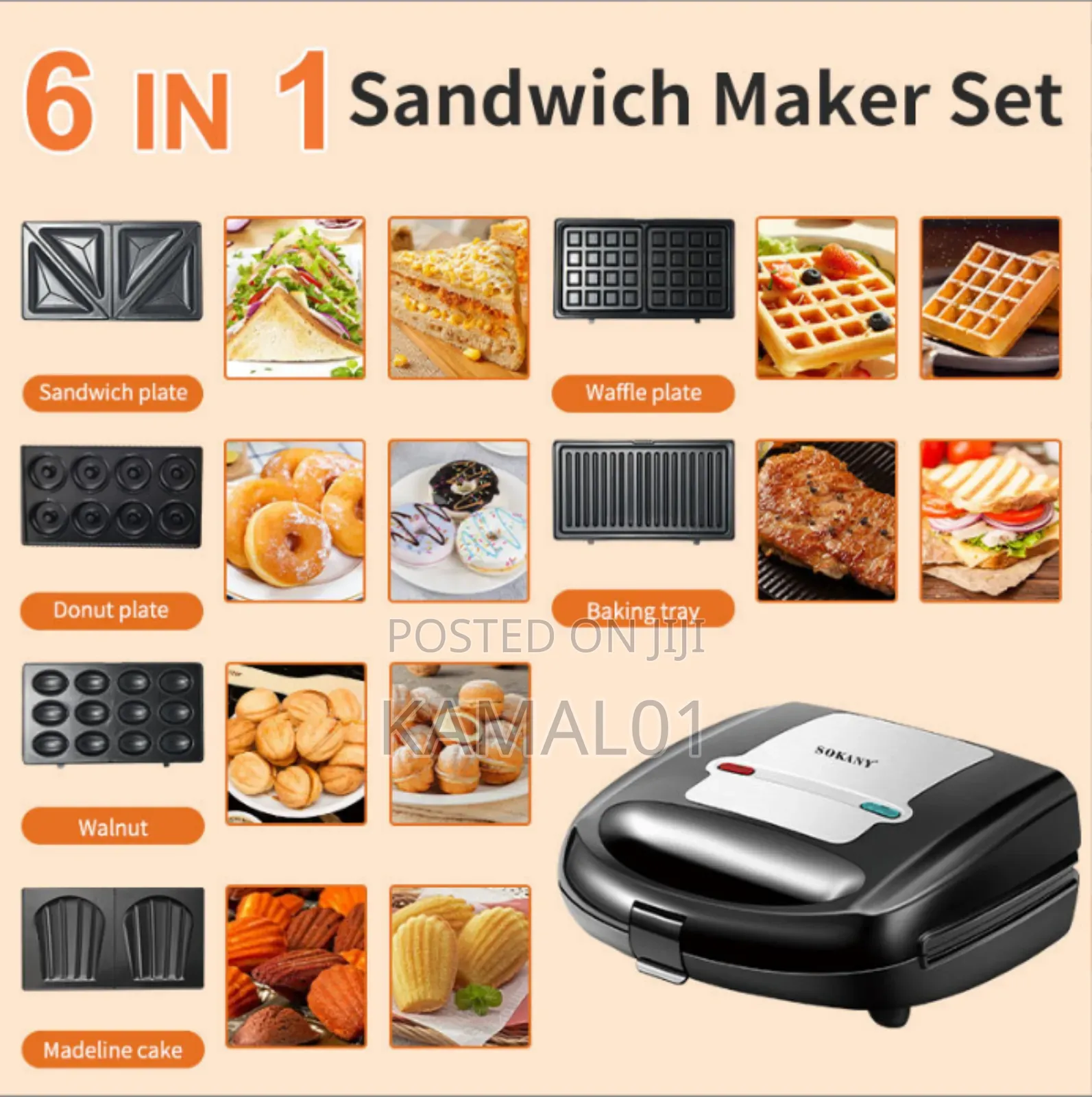 Sokany 6-in-1 Waffle Maker, Grill, Toaster, Sandwich Maker