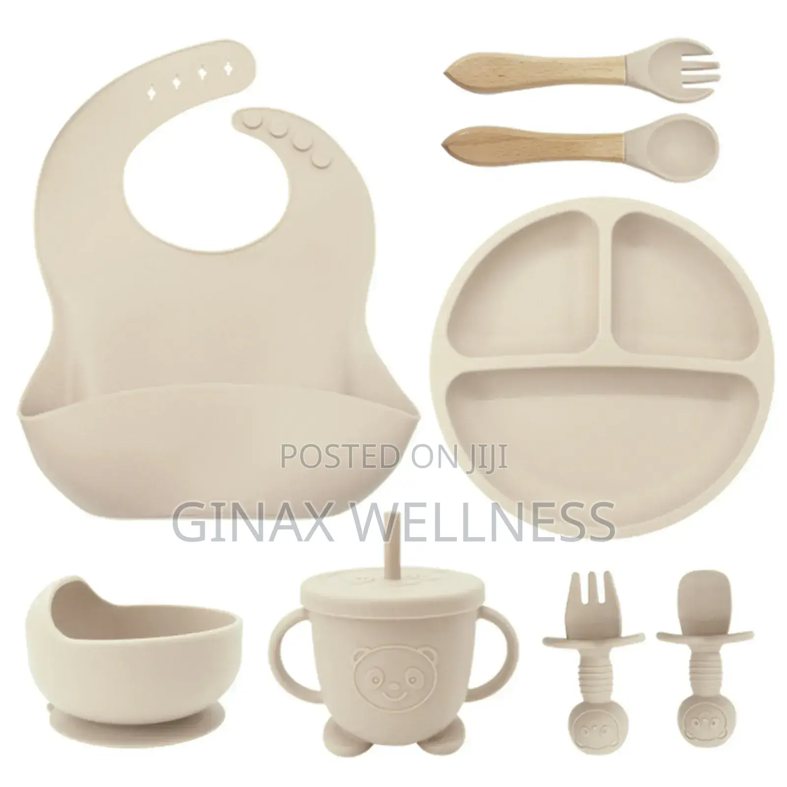 8-Piece Silicone Baby Weaning and Feeding Set With Bib, Plate and Bowl