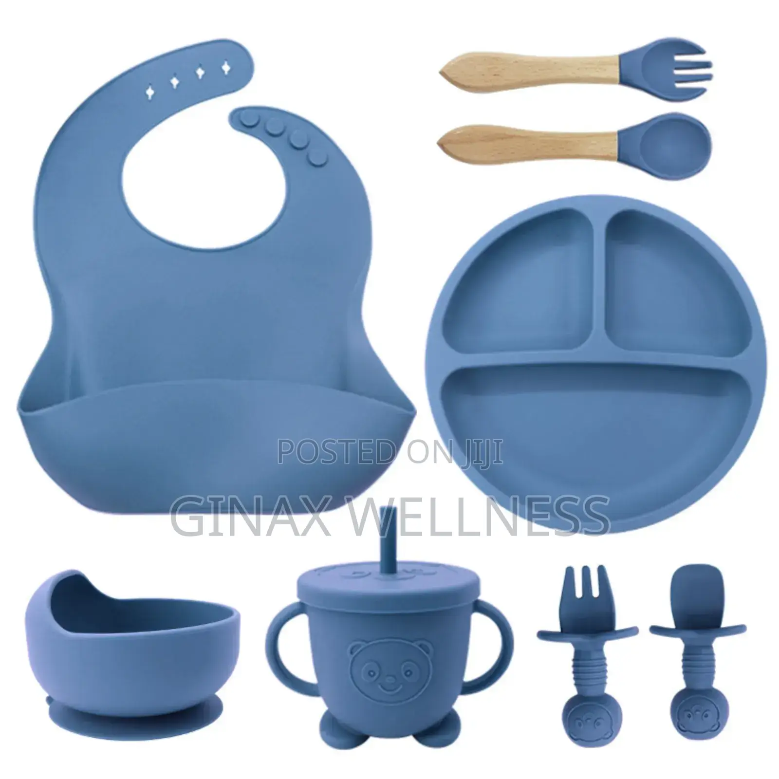 8-Piece Silicone Baby Weaning and Feeding Set With Bib, Plate and Bowl