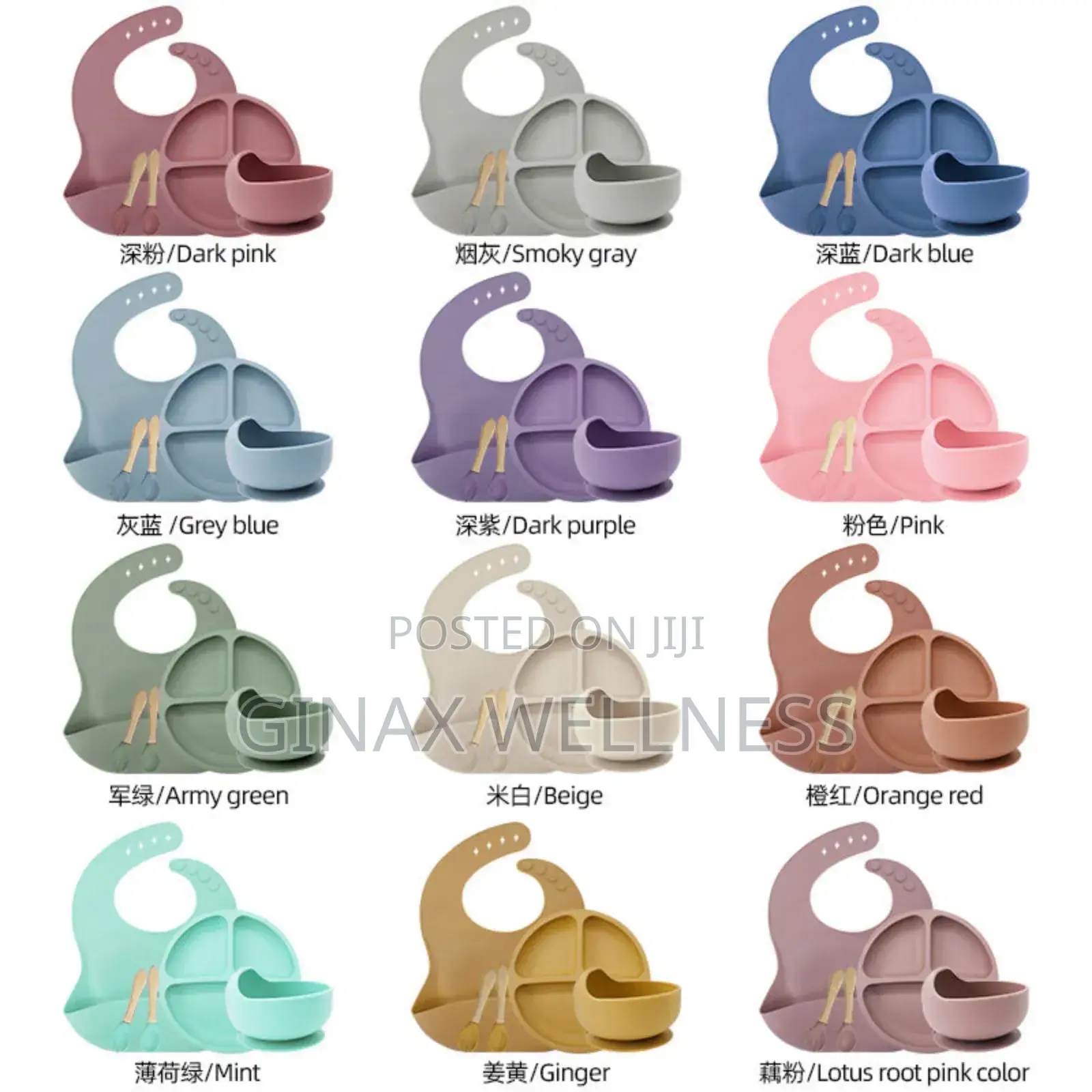 5-Piece Silicone Baby Weaning and Feeding Set With Bib, Plate Bowl
