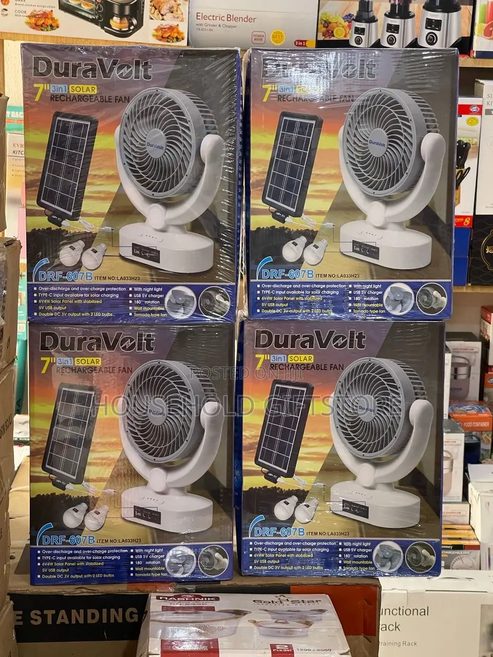 7inches Duravolt Rechargeable Fan With Solar Panel and Bulb