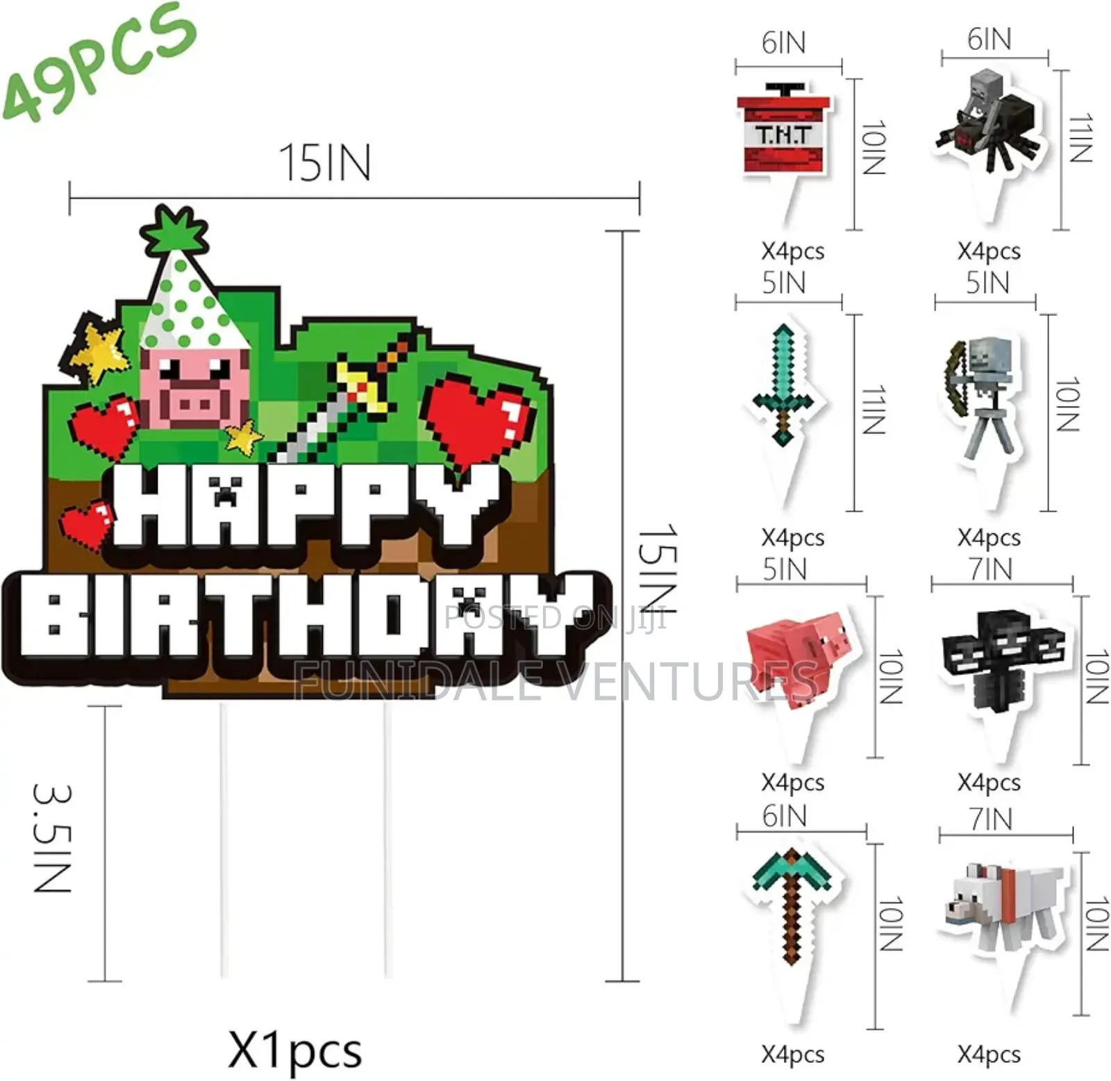 49pcs Pixel Video Gaming Cake and Cupcake Toppers
