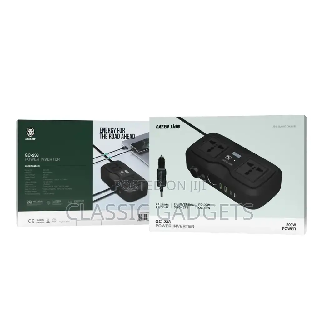 Green Lion Gc-233 Power Inverter With 2 Typ-C Ports and 2 Usb Ports