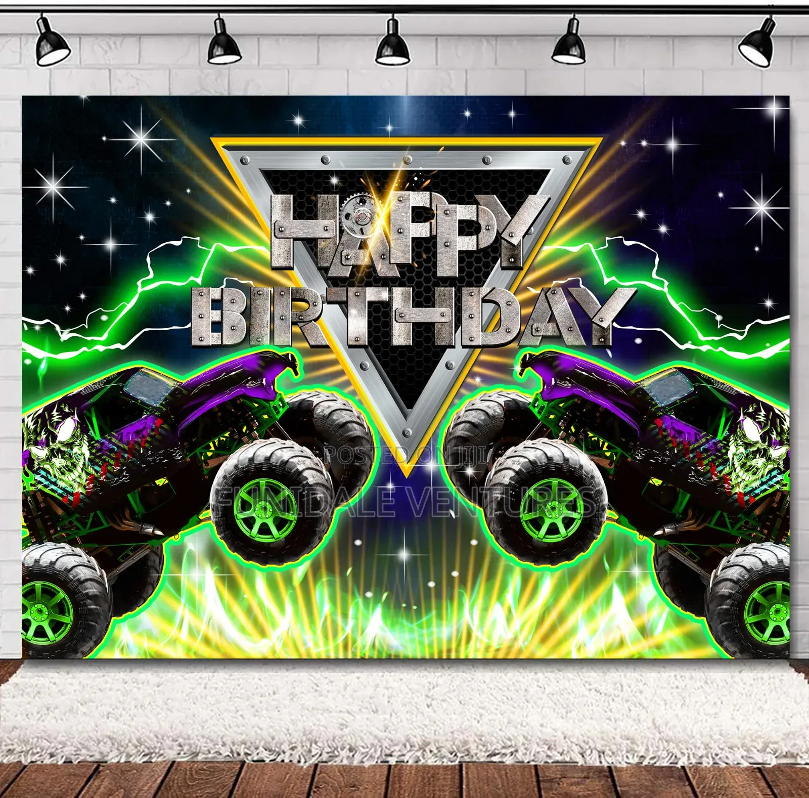 Truck Happy Birthday Backdrop Banner 7ft by 5ft
