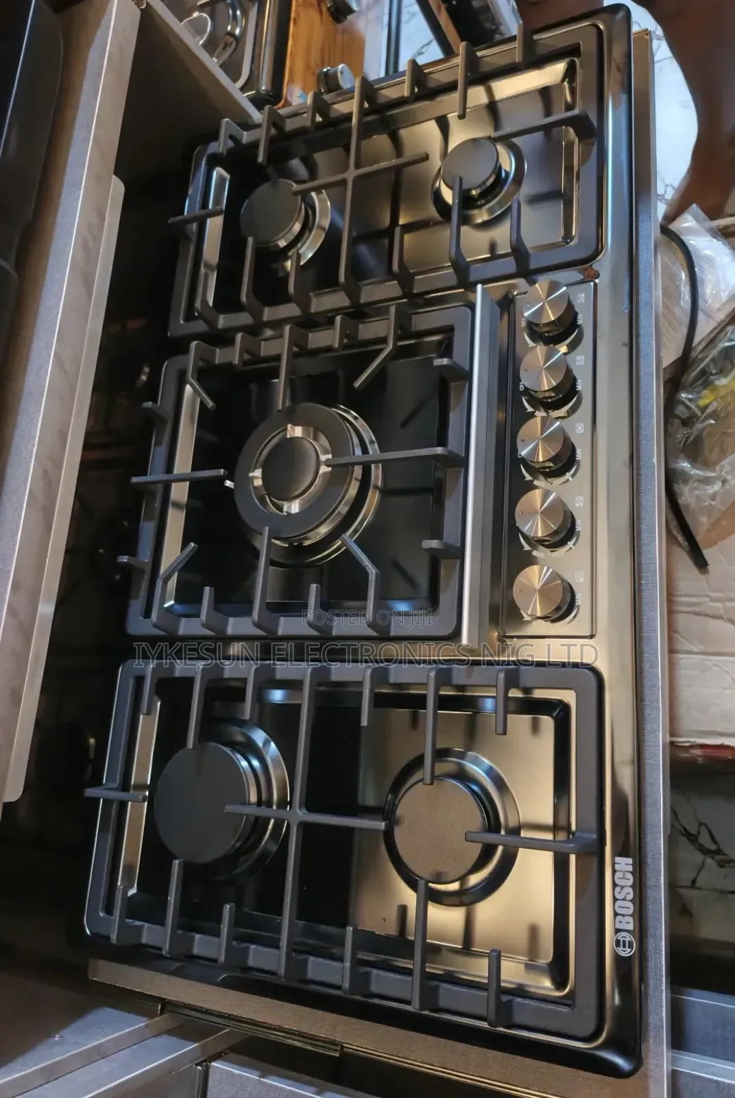 Original Quality Bosch Inbuilt 5 Burners Black Stainless Steel Cooker