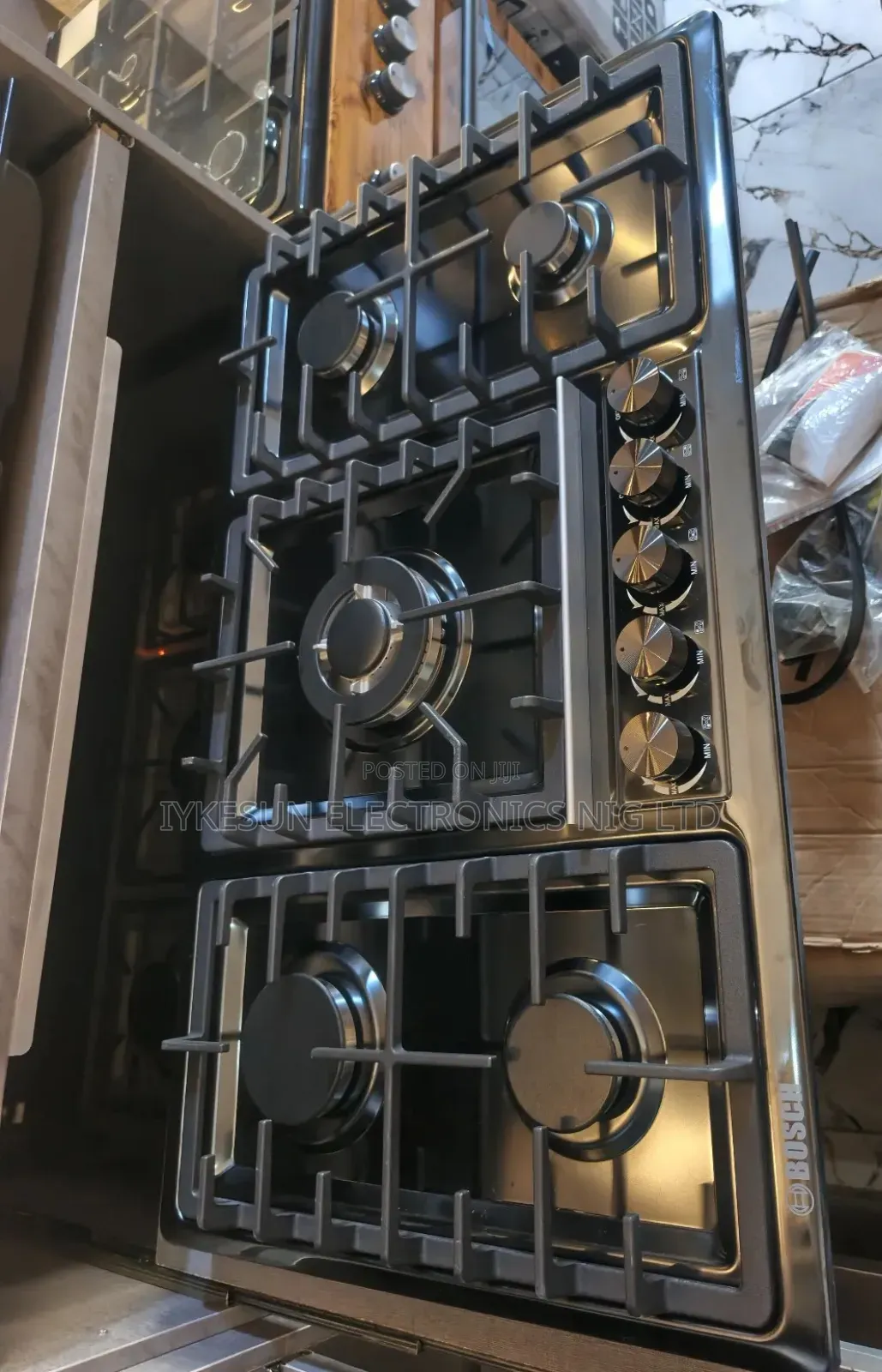 Original Quality Bosch Inbuilt 5 Burners Black Stainless Steel Cooker