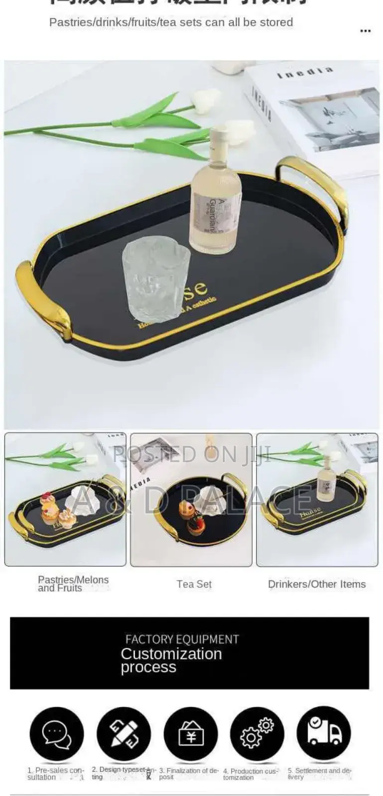 3in1 Elegant Set Serving Tray With Golden Handles
