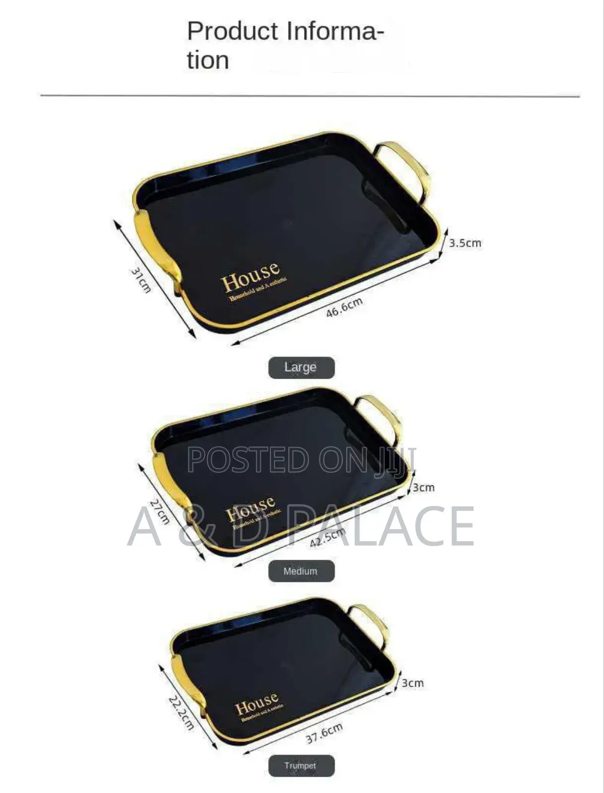 3in1 Elegant Set Serving Tray With Golden Handles