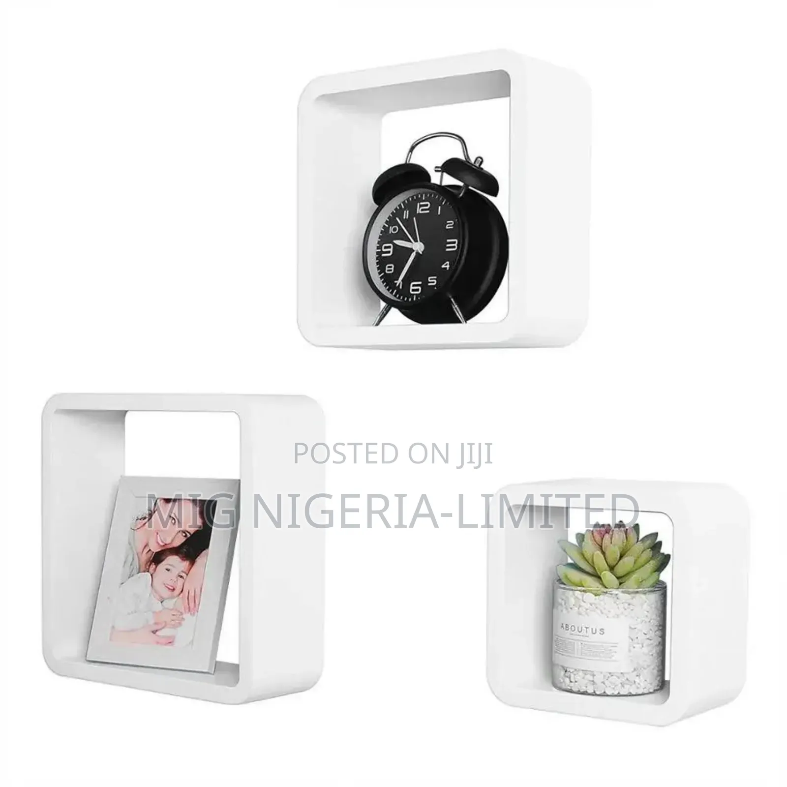 Wall Mount Wooden Shelves Hexagon Shape Set of 3 Wall Shelves White