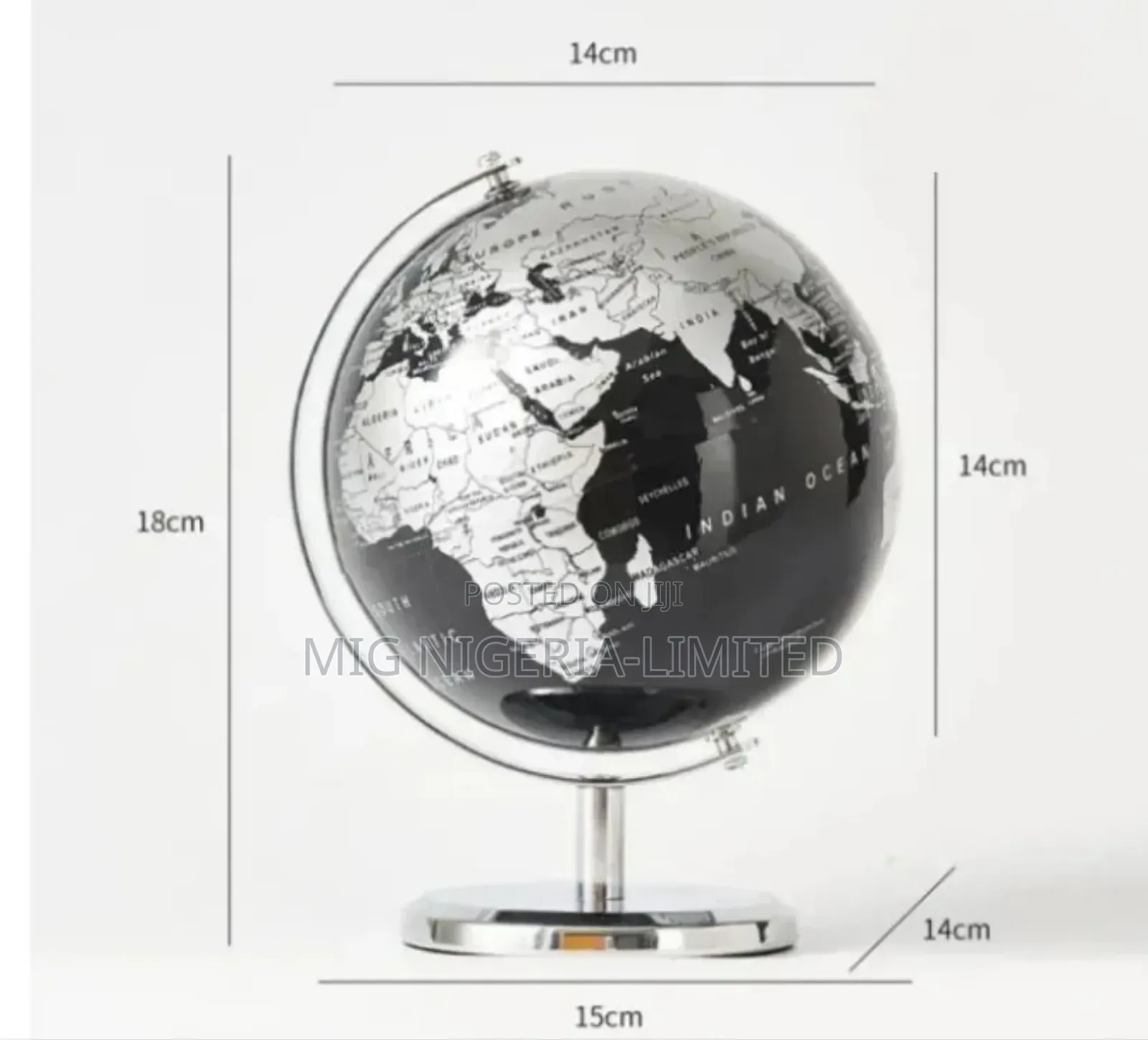 World Globe Black - Stainless Steel Arc and Base Table Top and Shelves