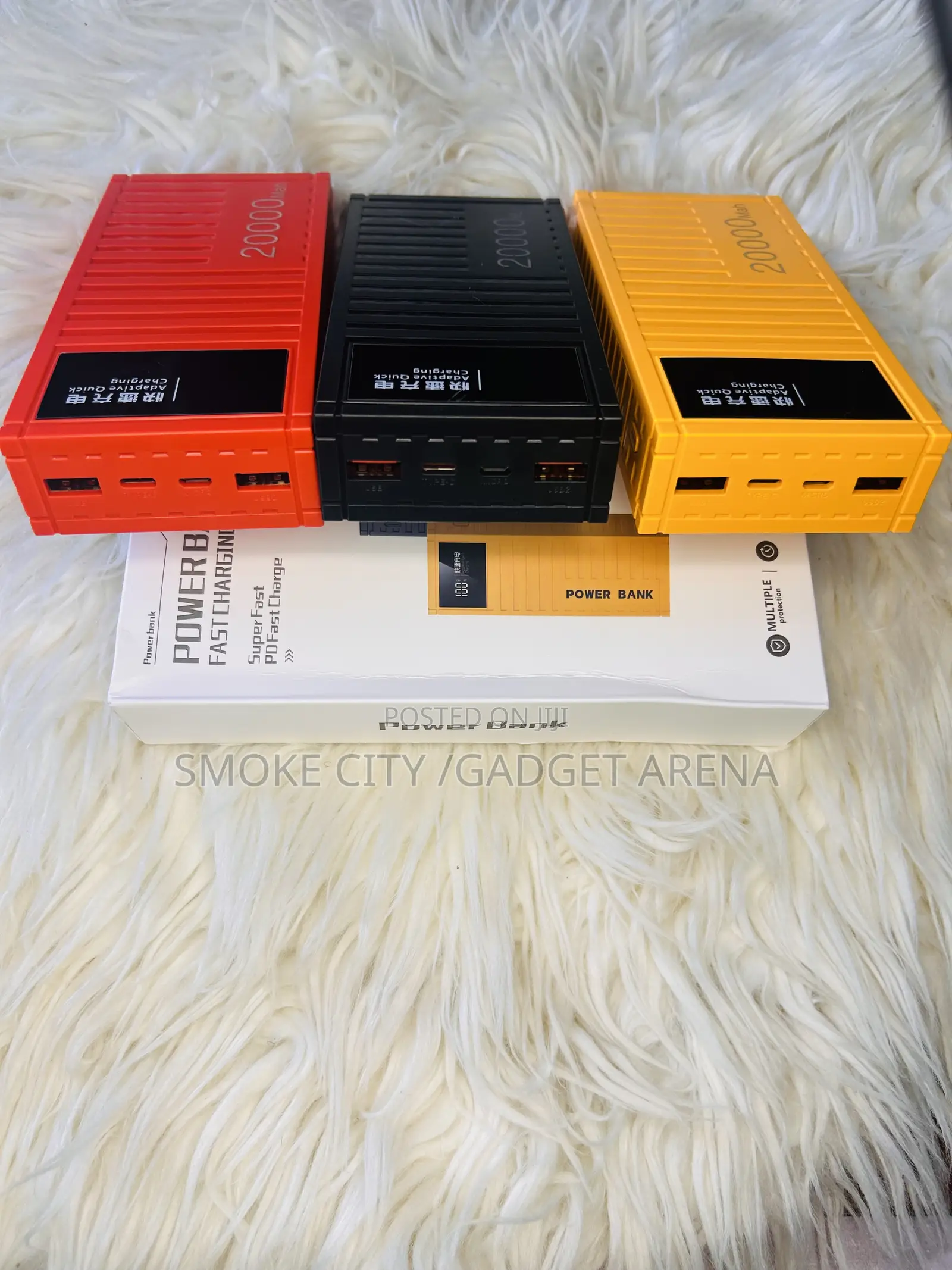 20,000 Mah Very Fast Charge Power Bank in Black,Orange,Yellow