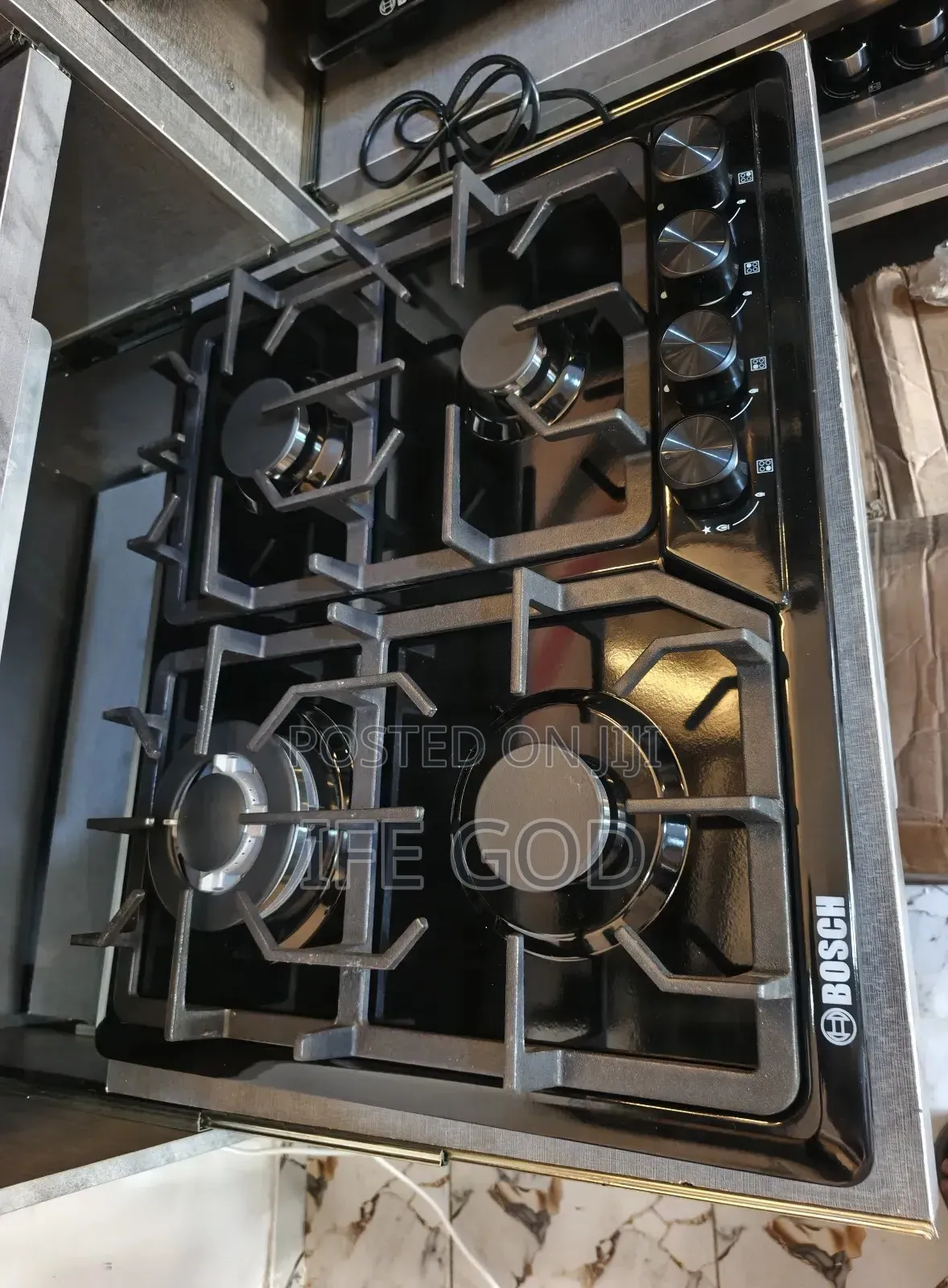 Original Bosch Built-in 4 Burners Gas Cooker Hob Black Stainless Steel